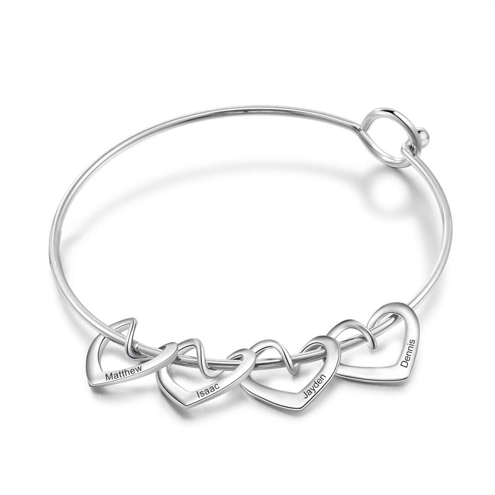 Personalized Name Initial Bracelet for Women - Custom Heart Charm Silver & Gold Bangle Jewelry Gift for Christmas, Anniversary, Birthday, and Special Occasions