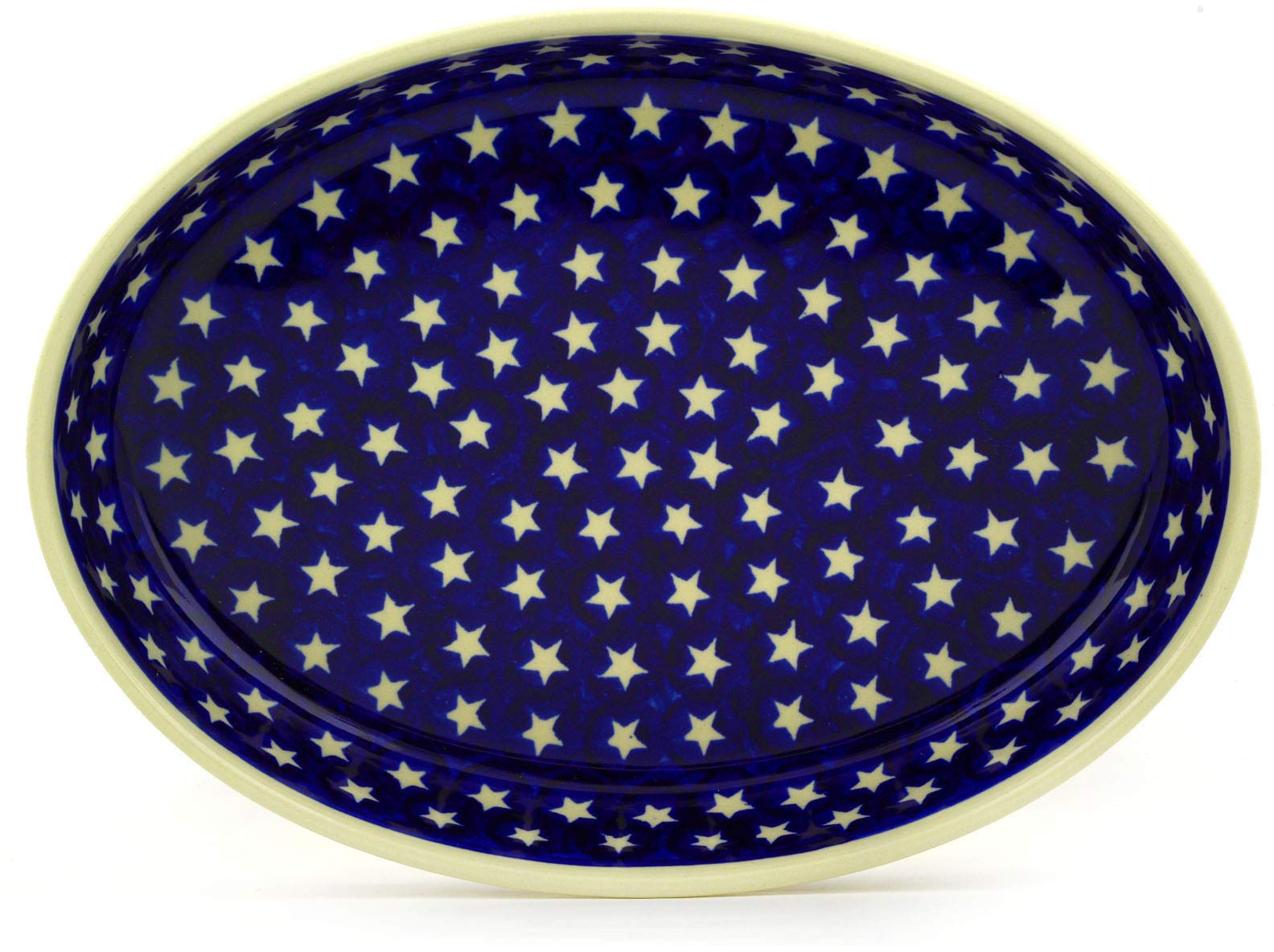 Blue Rose Polish Pottery Stars & Stripes Medium Oval Baker - Handmade Ceramic Baking Dish for Casseroles, Pies & Desserts - Perfect for Holidays, Parties & Home Decor