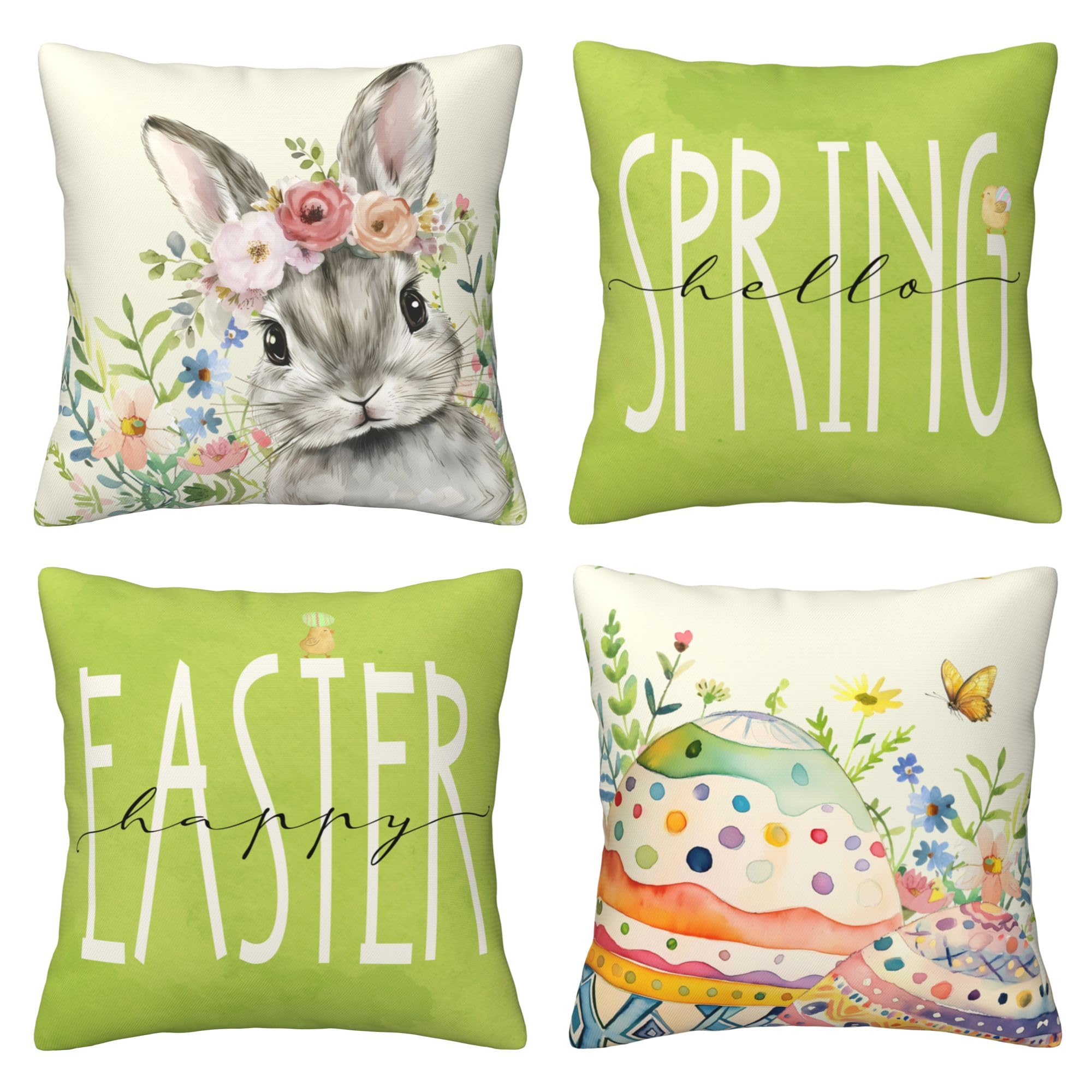 Easter Throw Pillow Covers Set of 4 - 18x18 Inch Decorative Cushion Covers for Sofa, Couch, Bedroom - Spring Home Decor & Holiday Living Room Accents - Perfect for Easter Celebrations and Seasonal Home Styling