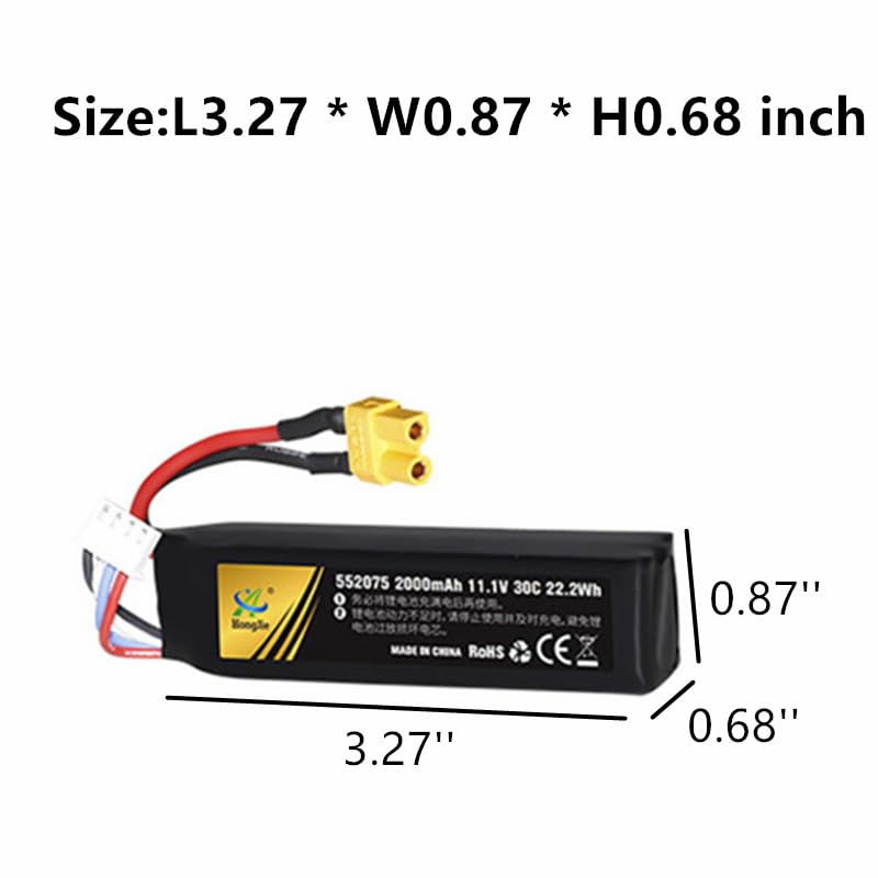 11.1V 2000mAh LiPo Rechargeable Battery with XT30 Connector & 3S Charging Cable for Airsoft Guns, Gel Blasters and Water Bead Toys - Perfect for Outdoor Battles, Target Practice and Tactical Games