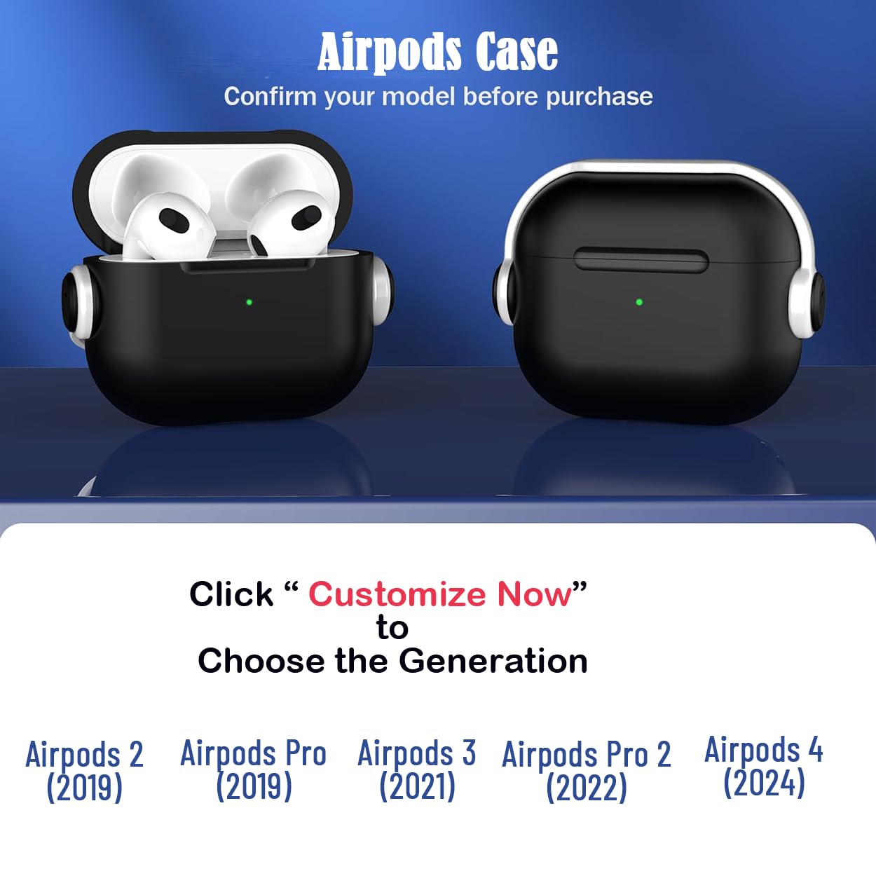Custom AirPods 4th Gen 2024 Protective Case with Secure Lock & Keychain - Personalized Music Headphone Cover for All AirPods Models (USB-C/Lightning Compatible) - Black/White - Perfect for Travel, Gym & Daily Protection