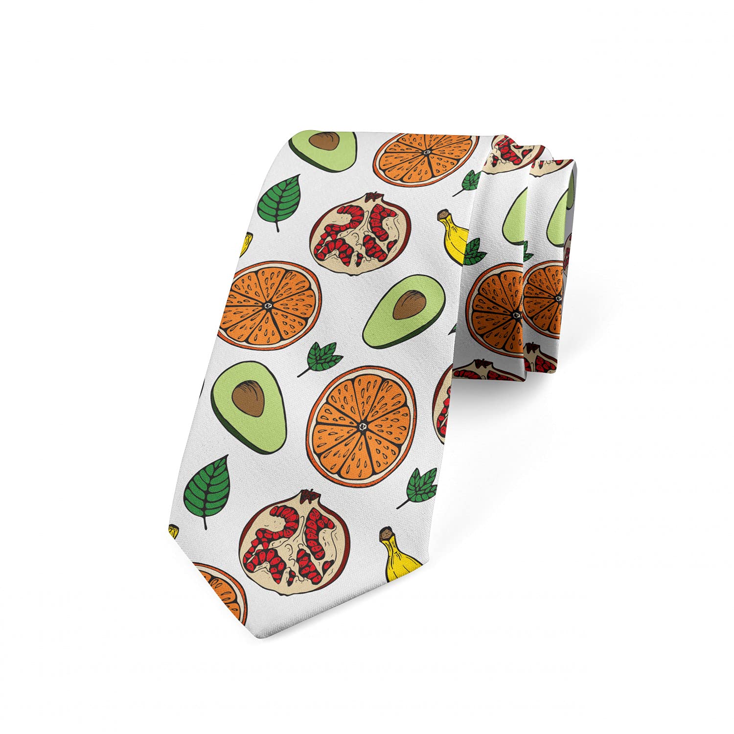 Ambesonne Necktie - Colorful Juicy Fruit Pattern, 3.7 Inch Wide, Multicolor Silk Tie for Men - Perfect for Business Meetings, Weddings & Formal Events