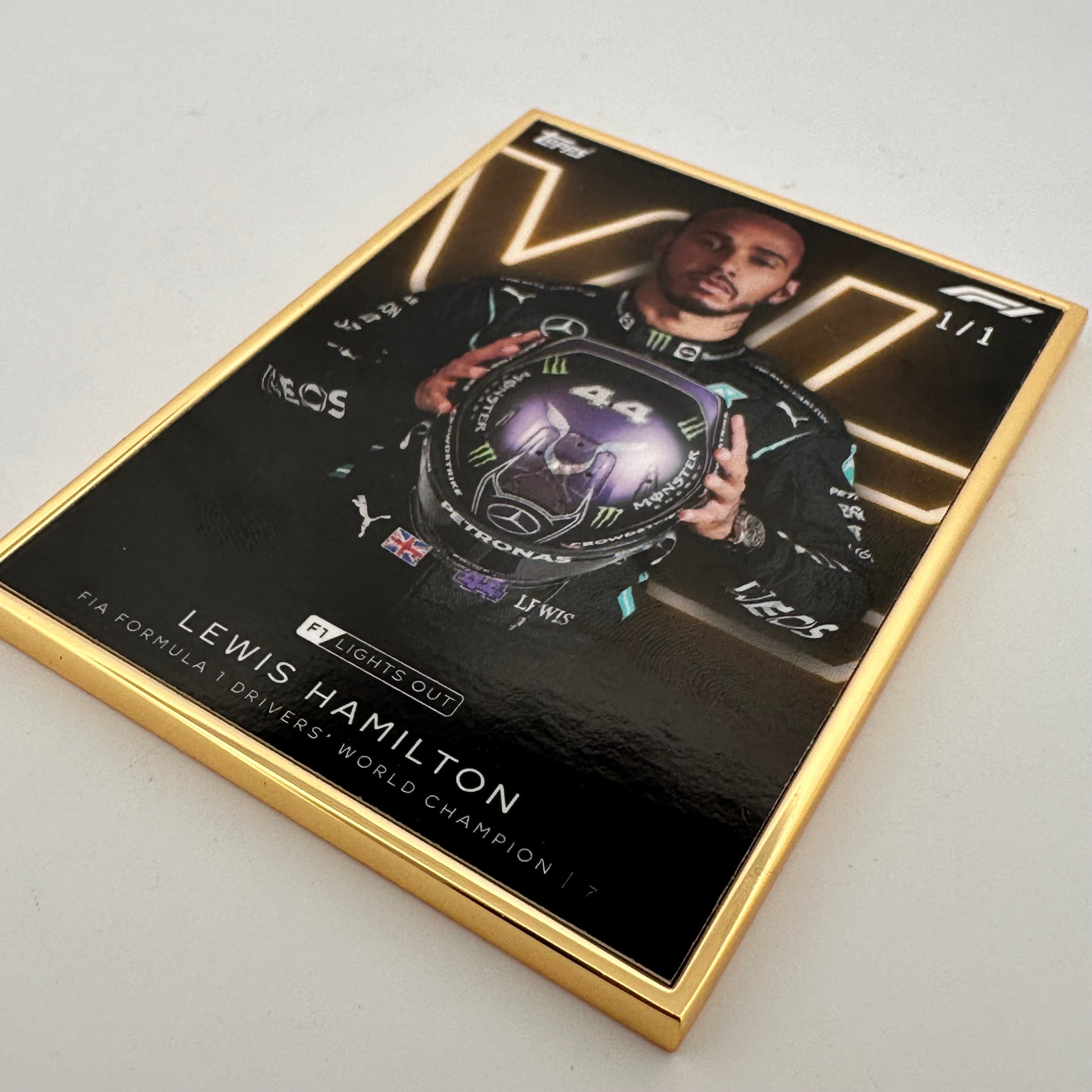 1/1 Gold Frame Lewis Hamilton 2021 World Champion Collectible - Perfect for F1 Fans, Memorabilia Displays & Motorsport Decor