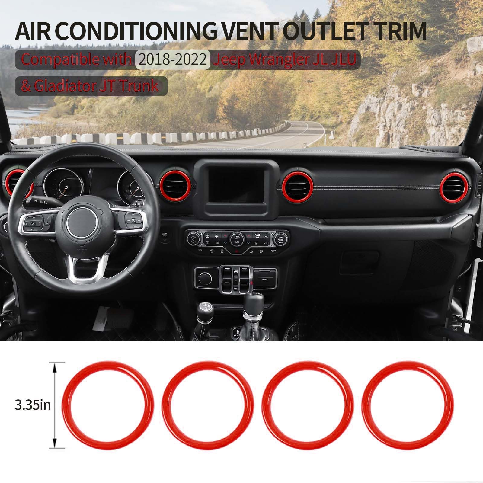 Jeep JL Dash Air Vent Outlet Bezel & Ventilation Grille Trim - ABS Red Interior Accessory for 2018-2023 Jeep Wrangler JL/JLU & Gladiator JT - Perfect for Off-Road Adventure & Custom Car Styling