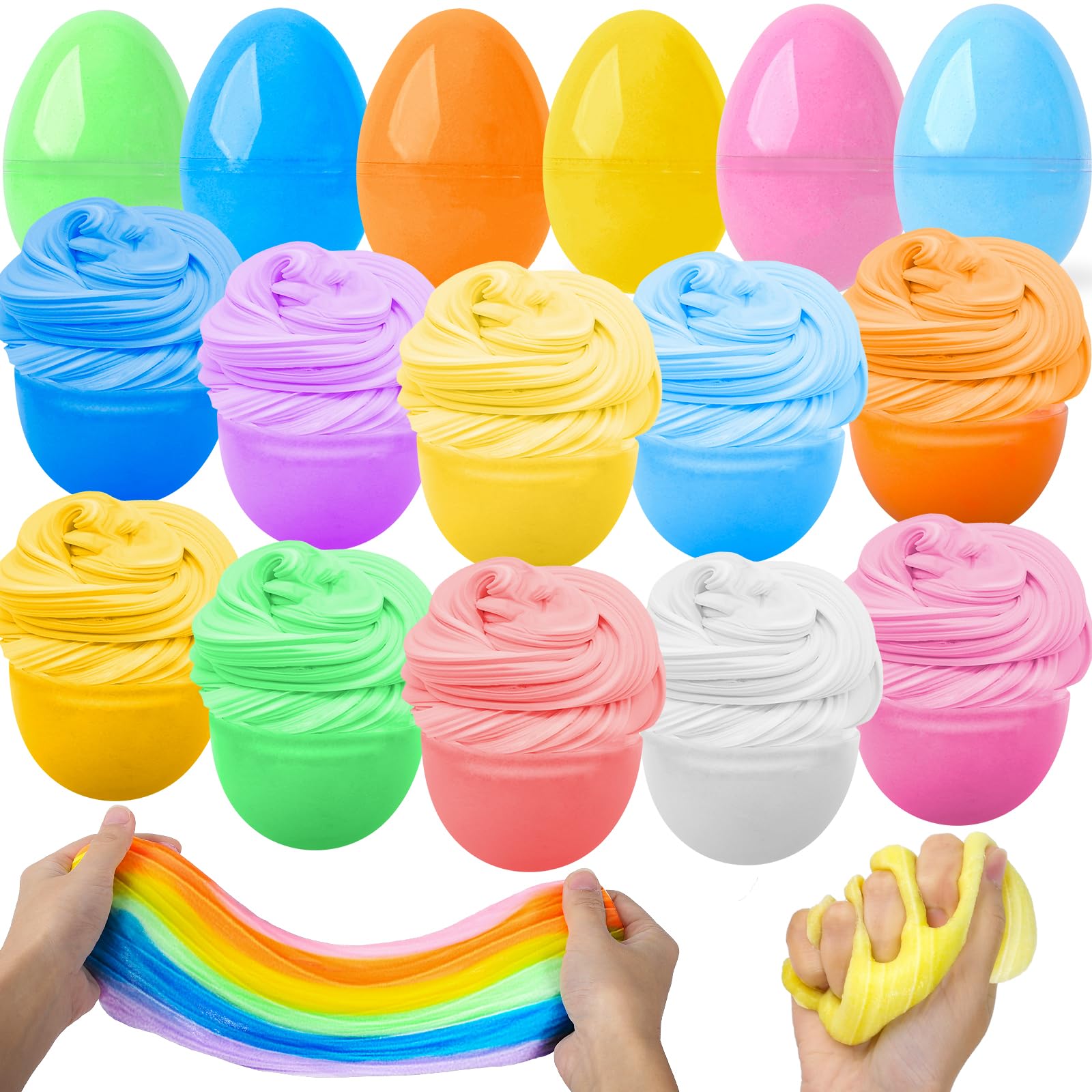 12-Pack Prefilled Easter Eggs with Non-Sticky Butter Slime - Bulk Easter Basket Stuffers for Kids, Easter Egg Hunt Games & Party Favors - Fun Sensory Fidget Toys for Stress Relief & Classroom Activities