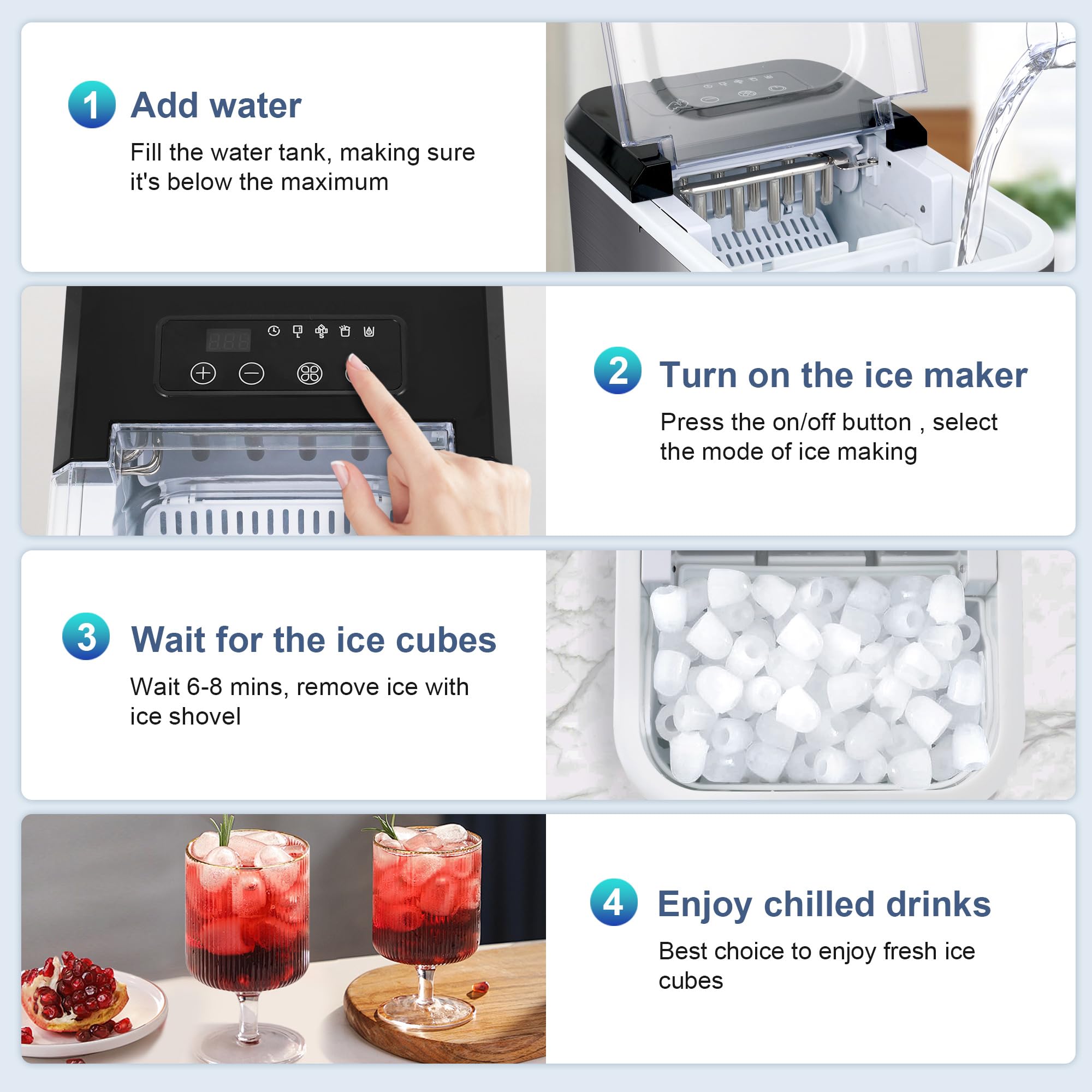 Portable Countertop Ice Maker Machine - 9 Ice Cubes in 6 Minutes, 33 Lbs Daily Output, 2 Size Options, Self-Cleaning & Ultra Quiet - Perfect for Home, Office, Kitchen, RV, Camping & Outdoor Parties (Stainless Steel)