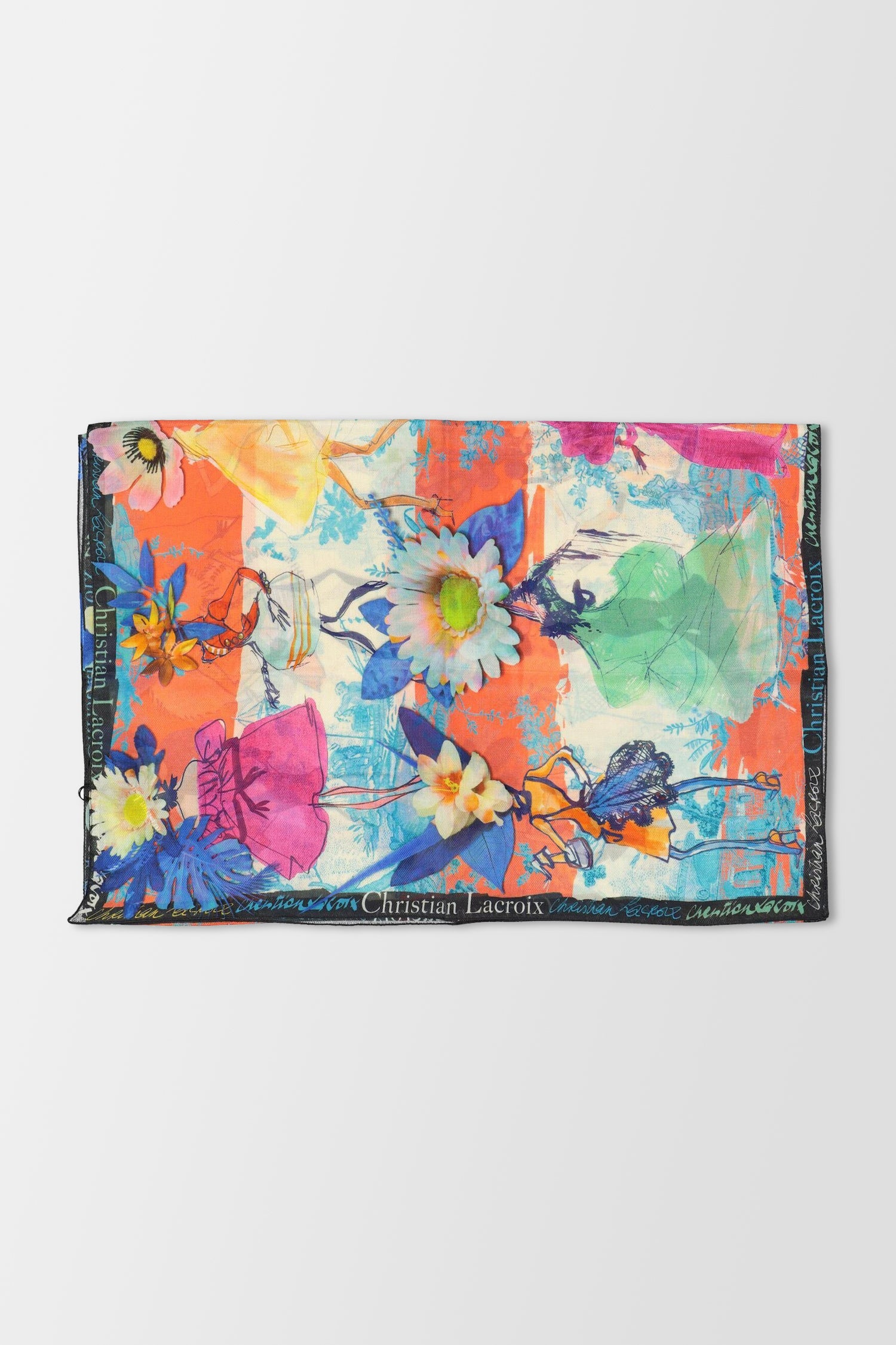 Christian Lacroix Multicolor Les Filles En Fleur 2 - Elegant Floral Print Scarf for Women | Perfect for Church, Weddings & Special Occasions