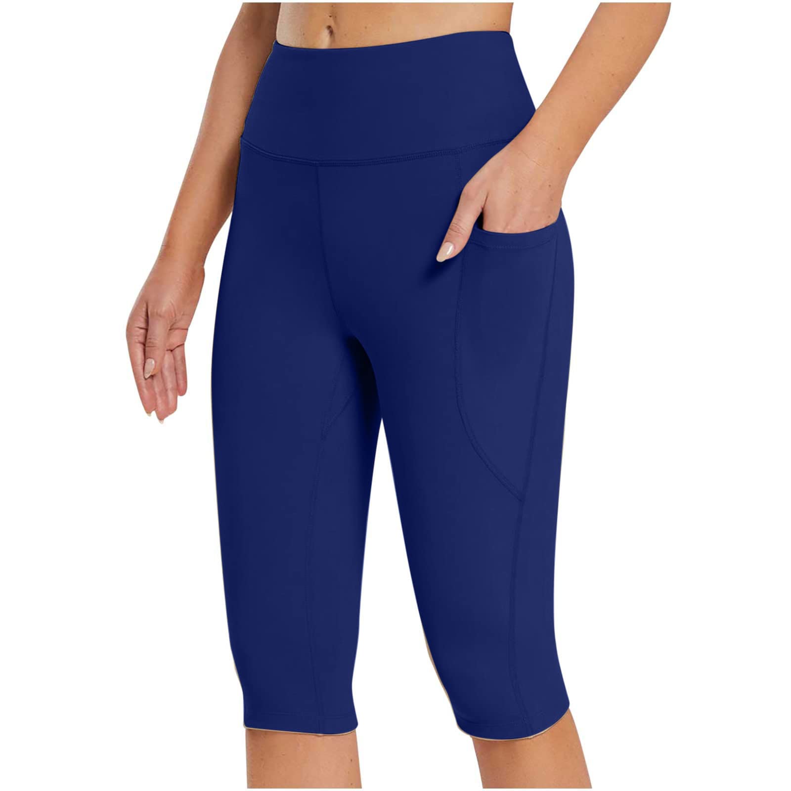 Women's High Waisted Capri Yoga Pants with Pockets - Summer Skinny Knee-Length Workout Leggings for Running, Gym & Lounge Wear