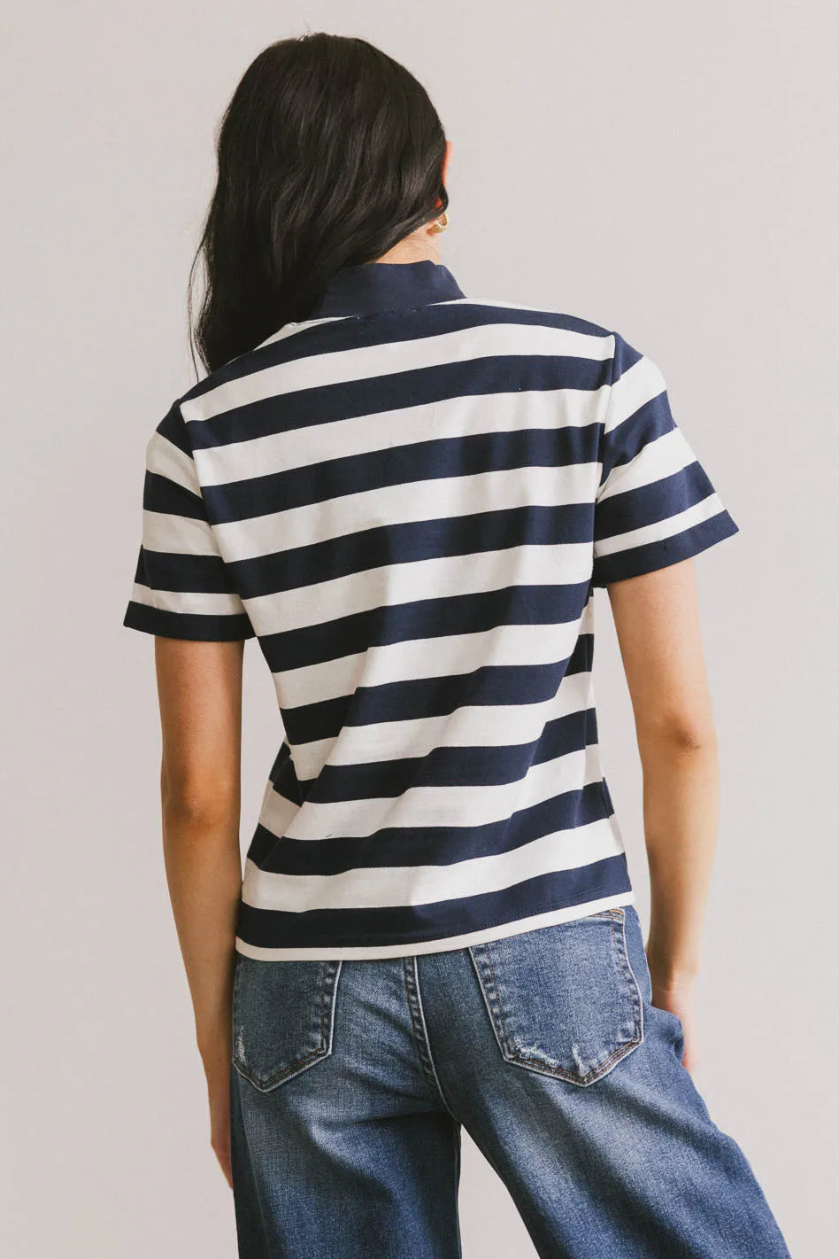 Grenna Striped Navy Blue Women's Tops - Casual & Comfortable Shirt for Everyday Wear - Perfect for Work, Outings & Layering