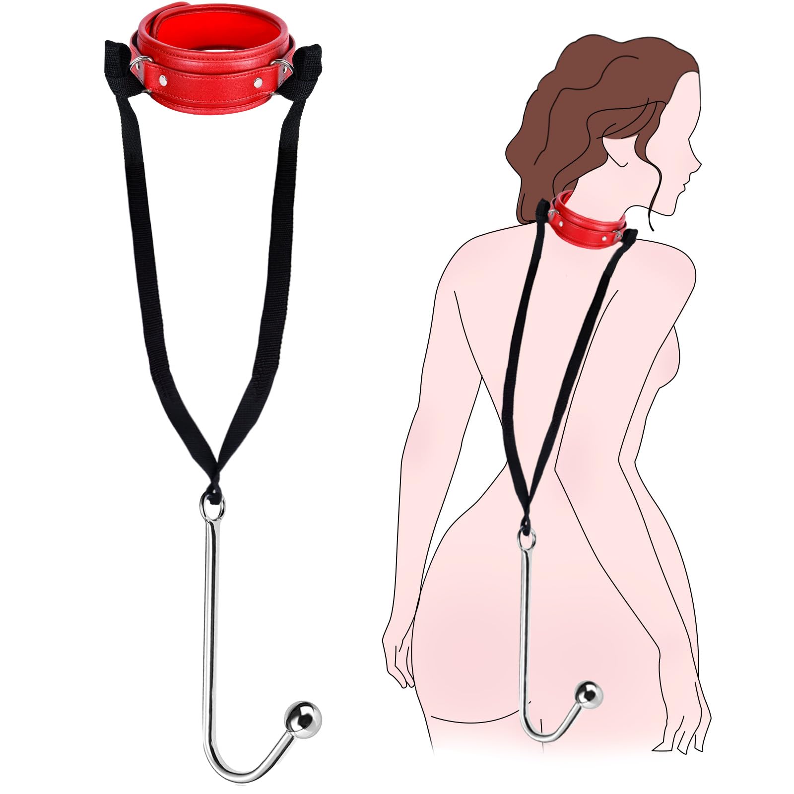 BDSM Anal Hook Bondage Restraint Set with Leather Chain Leash Collar - Stainless Steel Anal Trainer Ball for Couples - Adjustable SM Harness Kit for Role Play & Fetish - Perfect for Adult Play, Spicing Up Relationships & BDSM Exploration