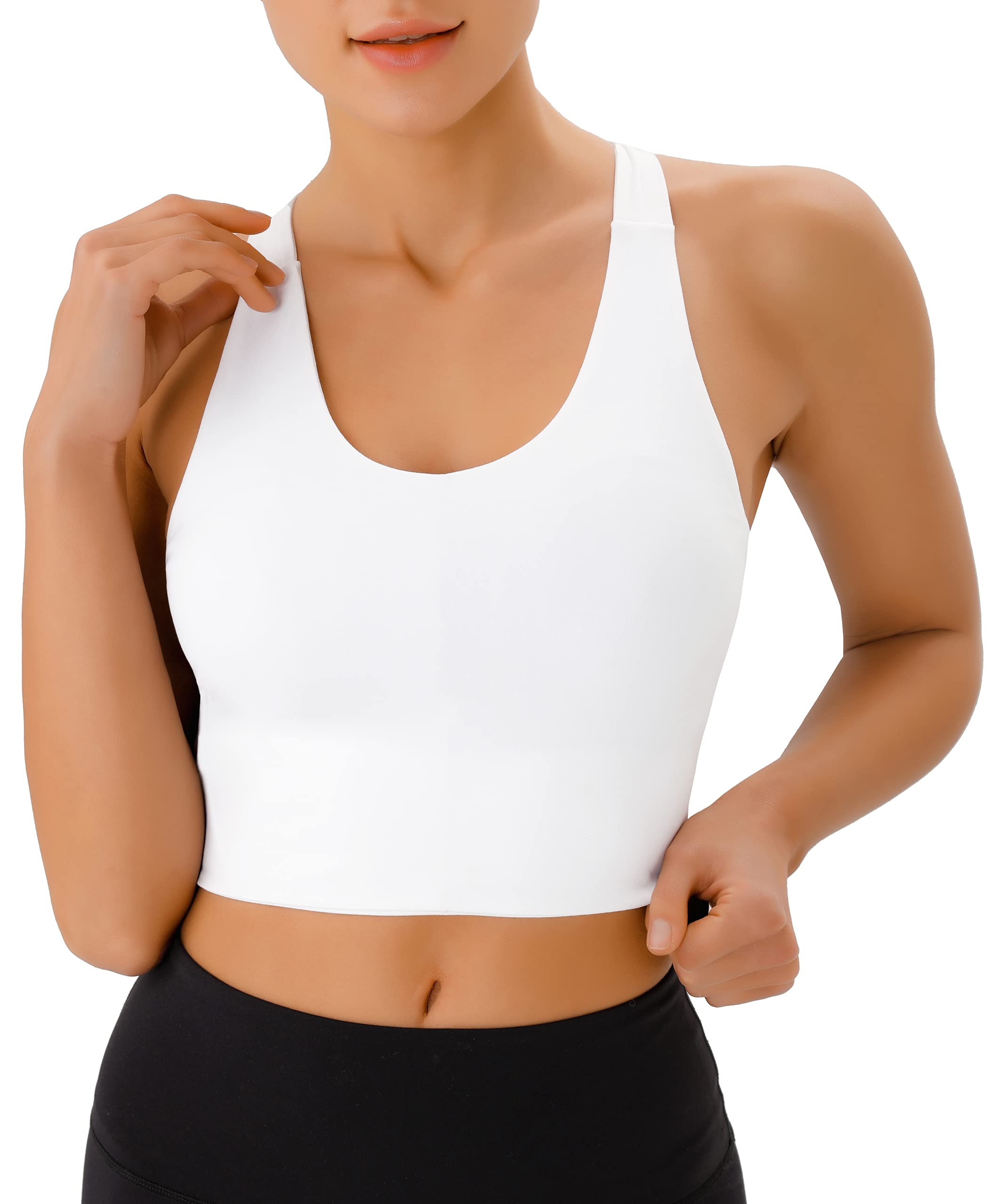 Women's Medium Support Sports Bras - Criss-Cross Back Padded Workout Tank Tops & Crop Tops for Running, Yoga, Gym & Fitness Training