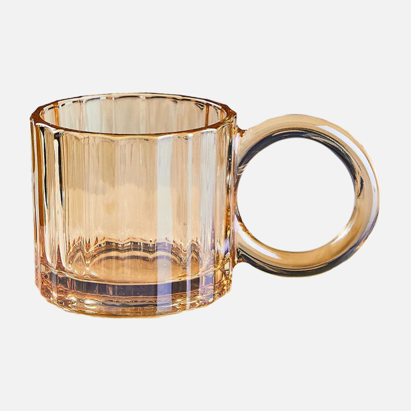 Opa Ring Glass Mug - 12oz Clear Glass Coffee Cup with Handle, Perfect for Hot Tea, Iced Coffee, and Smoothies at Home, Office, or Cafe