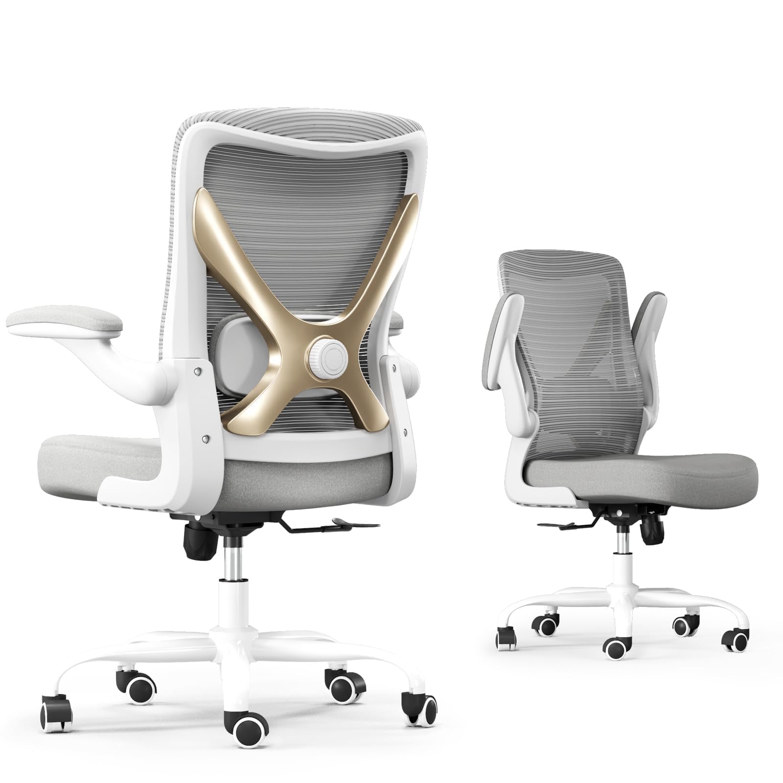 Ergonomic Office Chair with Adjustable Lumbar Support - Home Computer Desk Chair for Work, Gaming & Study - Comfortable Supportive Task Chair for Adults (Grey Gold) - Perfect for Home Office, Remote Work & Long Hours Sitting