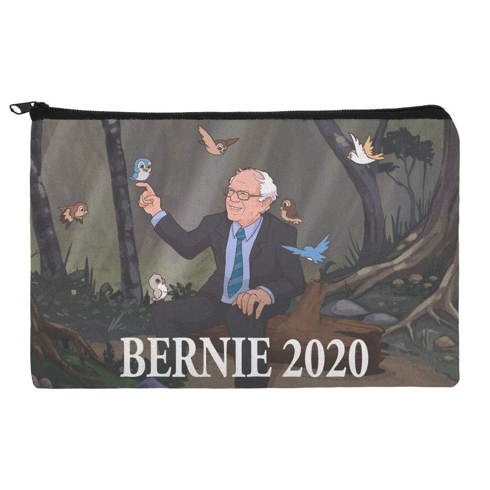 Bernie Sanders 2020 Retro Cartoon Makeup Bag - Forest Birds Design Cosmetic Pouch Organizer | Perfect for Travel, Gym & Daily Makeup Storage