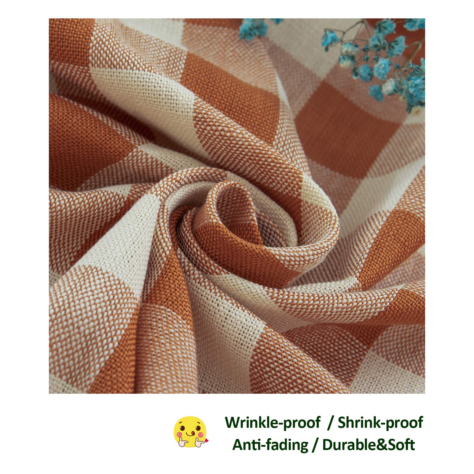 Rustic Gingham Cotton Tablecloth - Buffalo Plaid Kitchen Table Cover for Fall, Thanksgiving & Christmas Decor - 55x102 Inch Rectangle Orange Table Cloth - Perfect for Holiday Dining, Restaurant Decor & Outdoor Picnic Parties