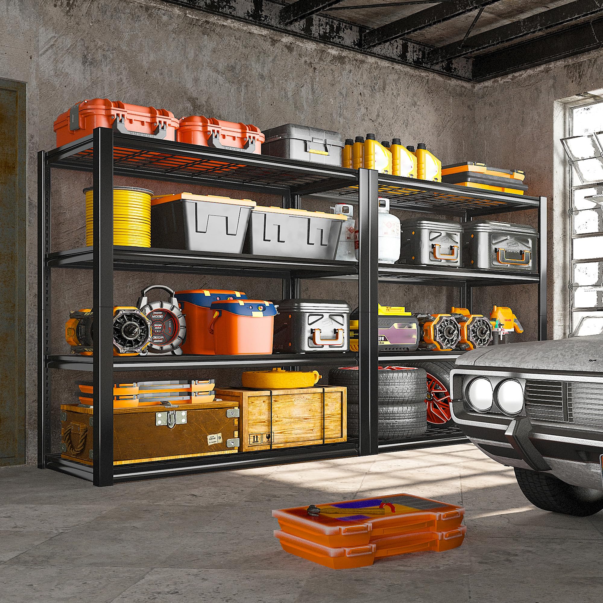 REIBII 40-Inch Wide Heavy Duty Metal Storage Shelves - 2200LBS Capacity Adjustable 4-Tier Industrial Shelving Unit for Garage, Warehouse, Basement - 40