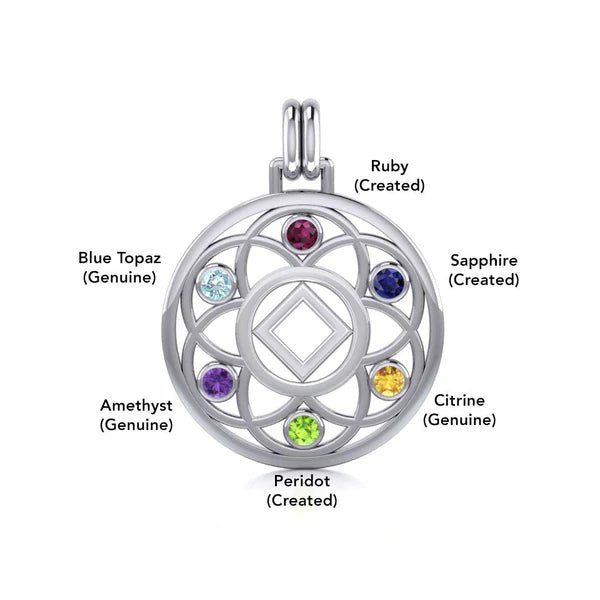 Flower of Life Sterling Silver Recovery Pendant with AA or NA Symbol & Genuine Gemstone - Spiritual Healing Jewelry for 12-Step Programs, Sobriety Gifts, and Meditation Accessories