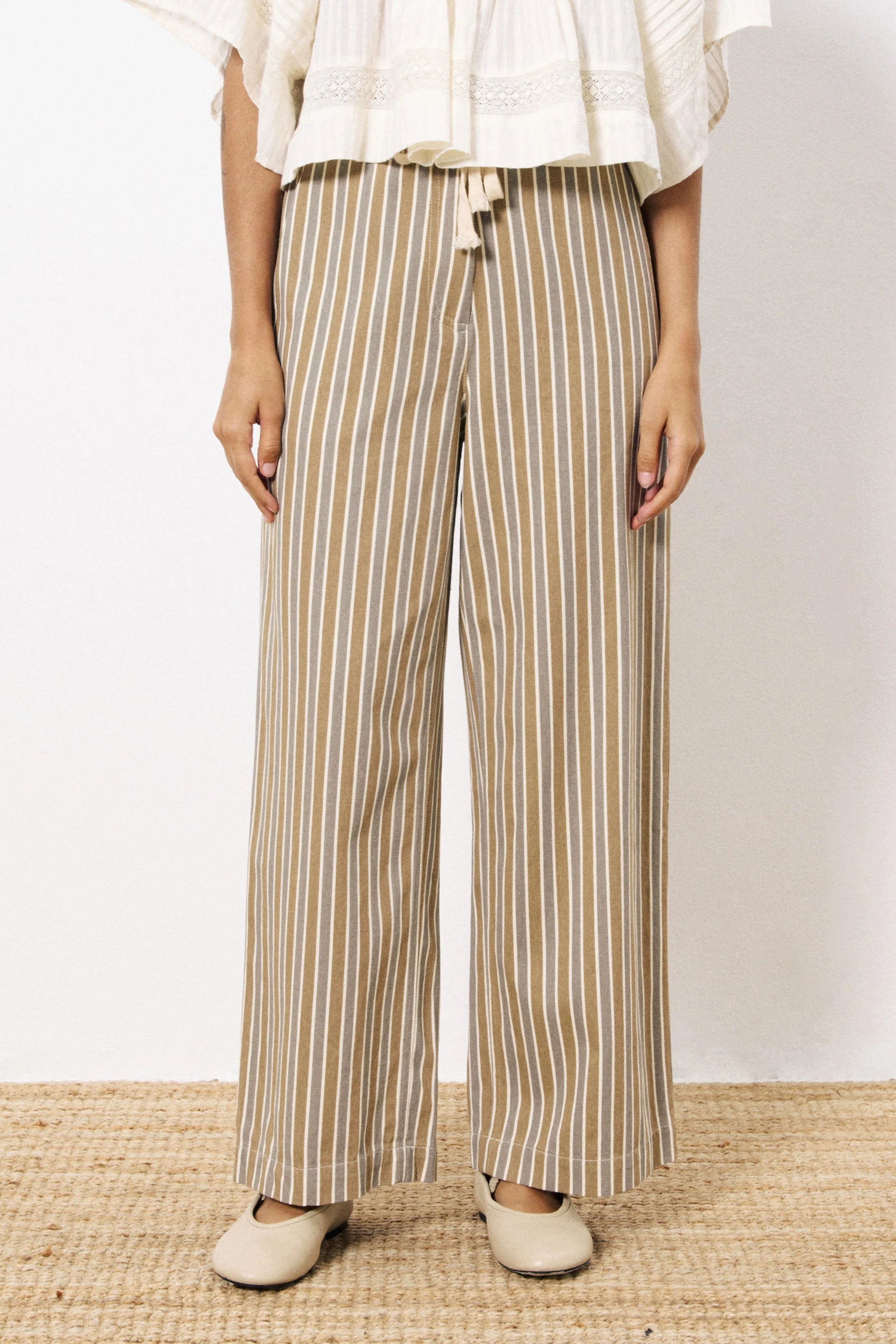 Gris + Olive Stripe Trousers for Women | High Waisted Casual Pants | Comfortable & Stylish for Office, Travel & Everyday Wear