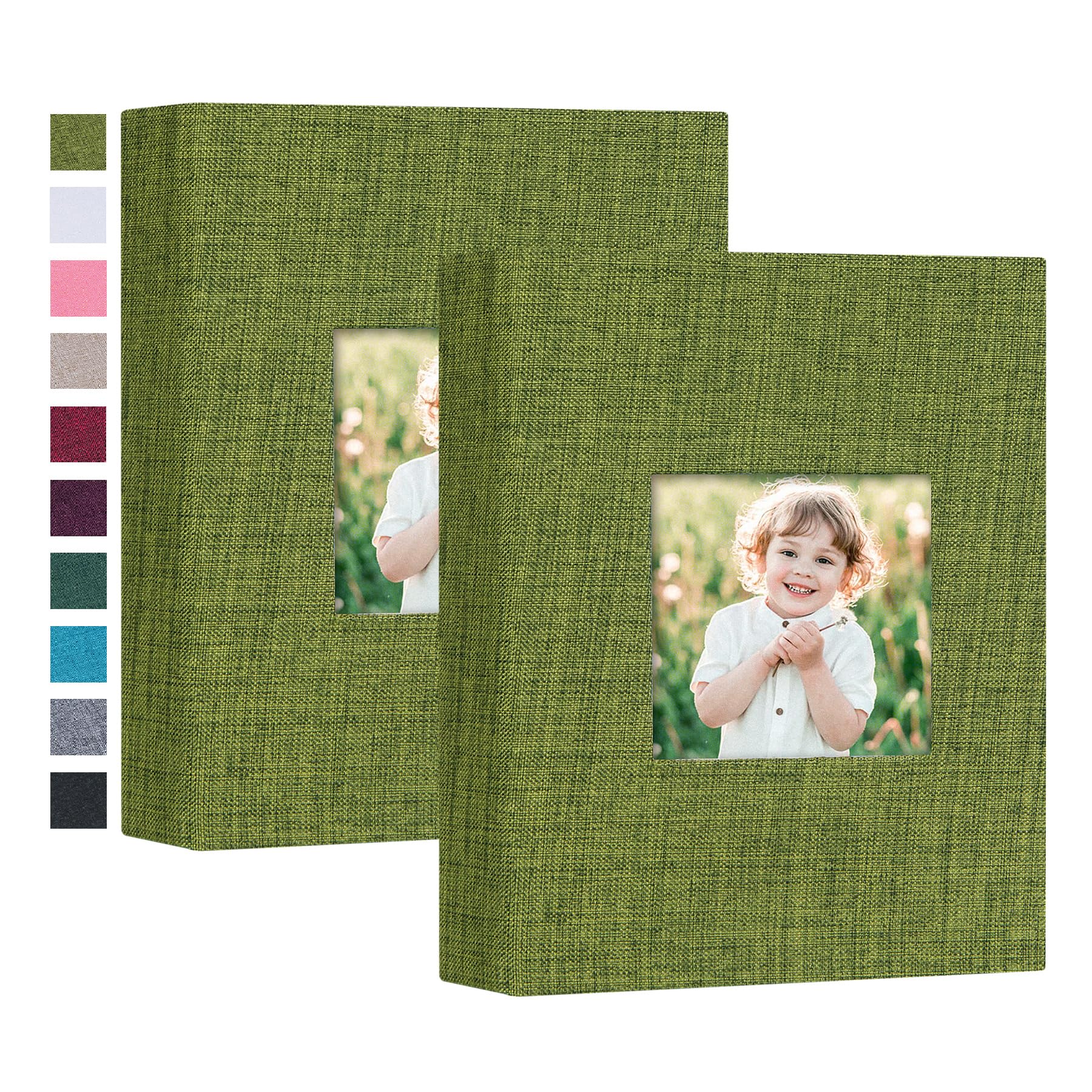 Mublalbum 2 Pack Small 4x6 Photo Album with Linen Cover & Display Window - Holds 52 Vertical Pockets for Artwork, Postcards, Pictures - Perfect for Wedding, Baby Photos, Travel Memories (Green)