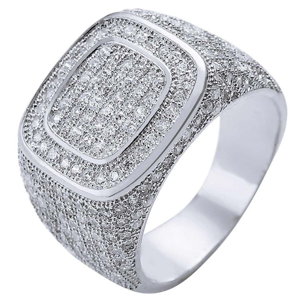 14K Gold Plated Micro Zircon Men's CZ Ring - Elegant Wedding Band, Promise & Engagement Ring for Him - Size 12 - Perfect for Anniversaries, Proposals & Special Occasions