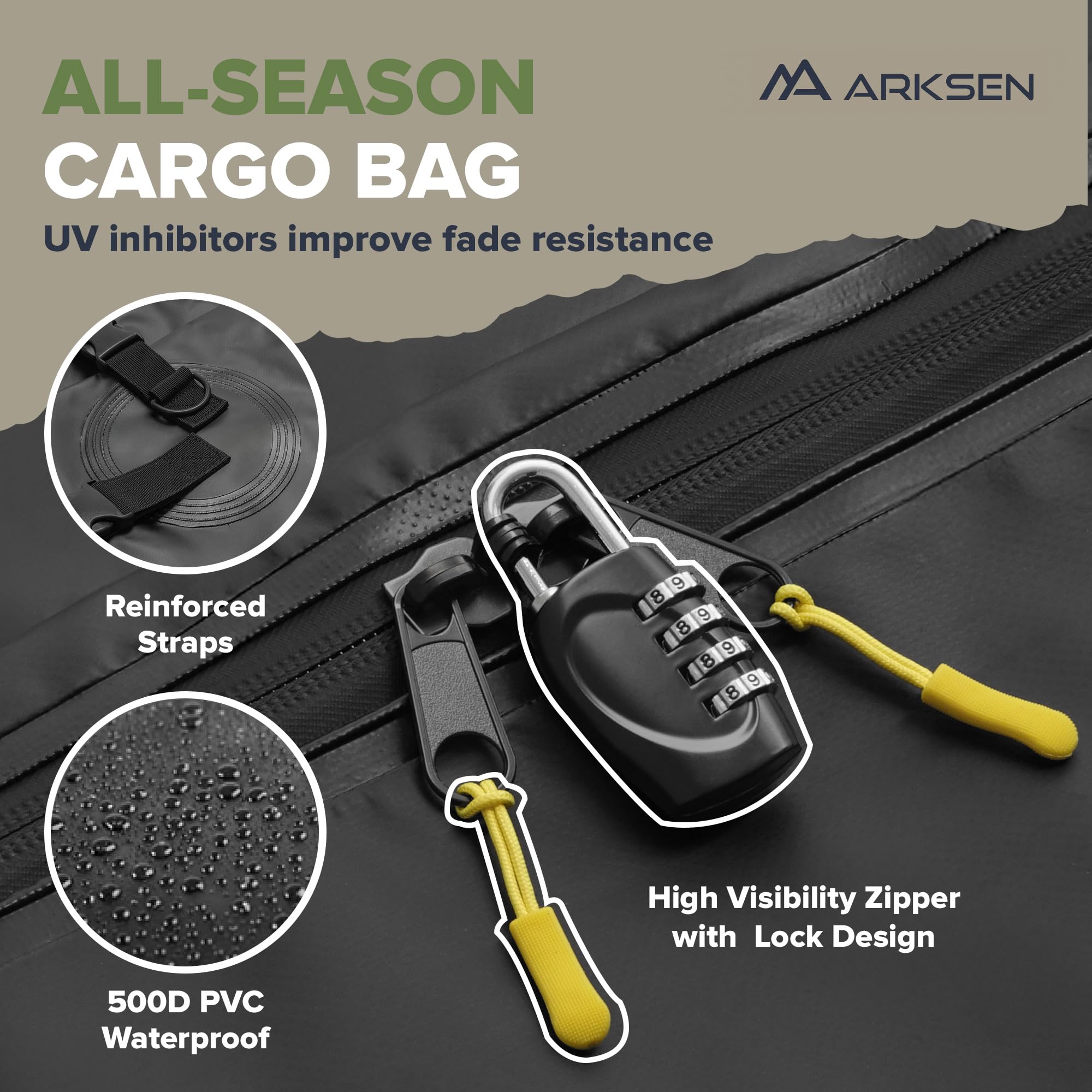 ARKSEN 21.5 Cubic Feet Waterproof Roof Top Cargo Bag - Fits 64