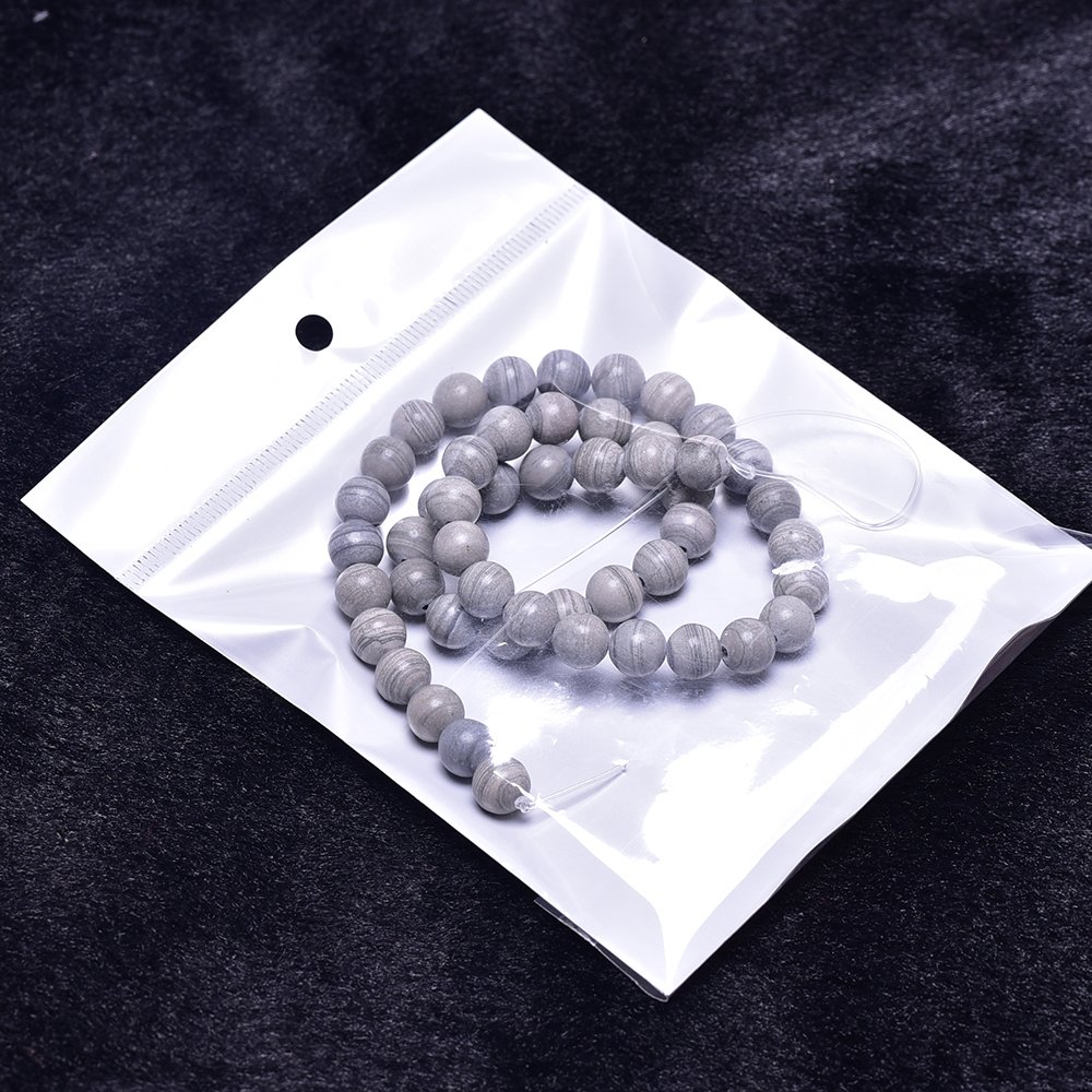 48PCS 8mm Natural Gray Stripe Jasper Beads - Round Smooth Gemstone Beads for DIY Jewelry Making, Bracelets, Necklaces & Craft Projects
