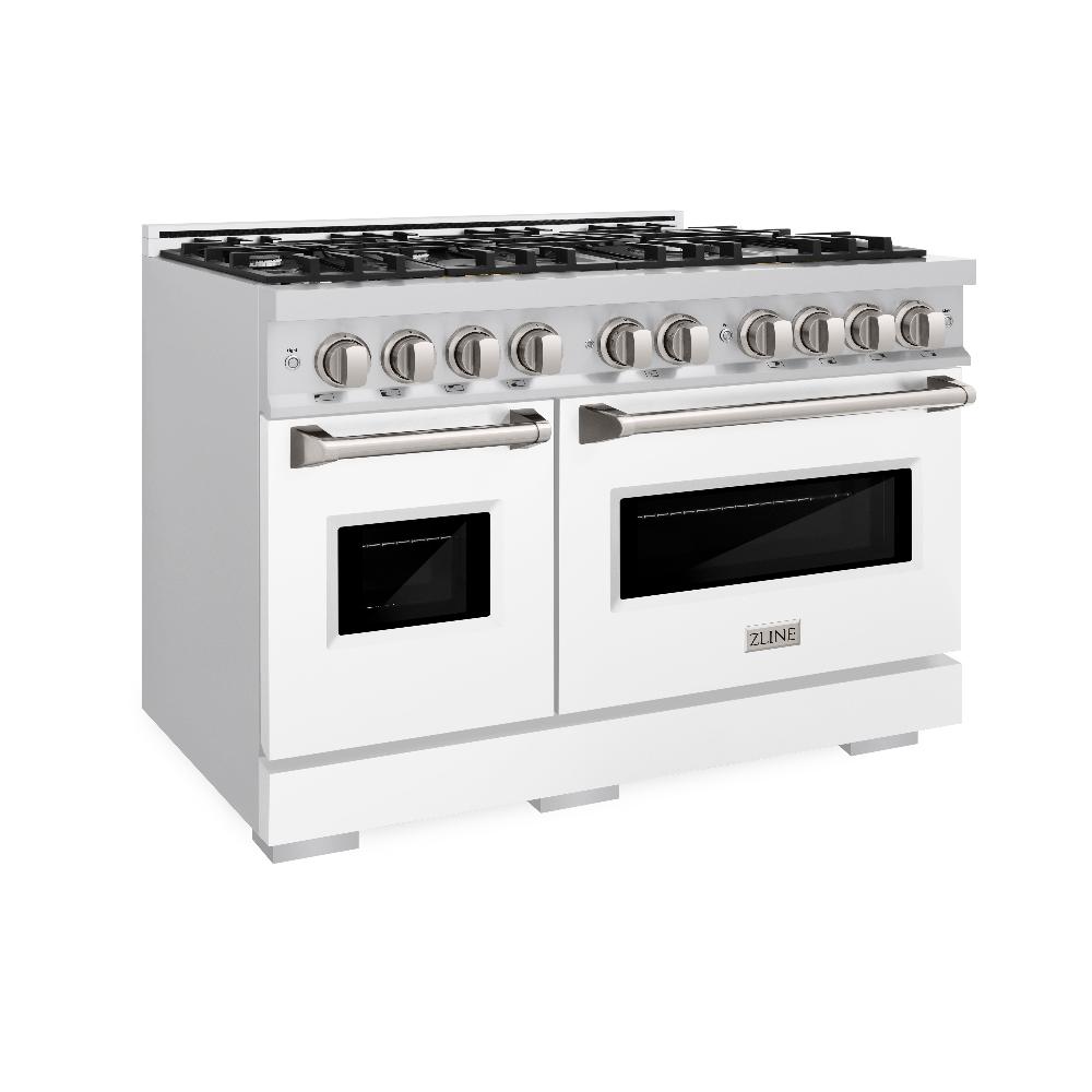 ZLINE 48-Inch 6.7 cu. ft. Stainless Steel Dual Fuel Range - 8 Burner Gas Cooktop with White Matte Doors - Perfect for Large Kitchens & Entertaining (CDR WM 48)