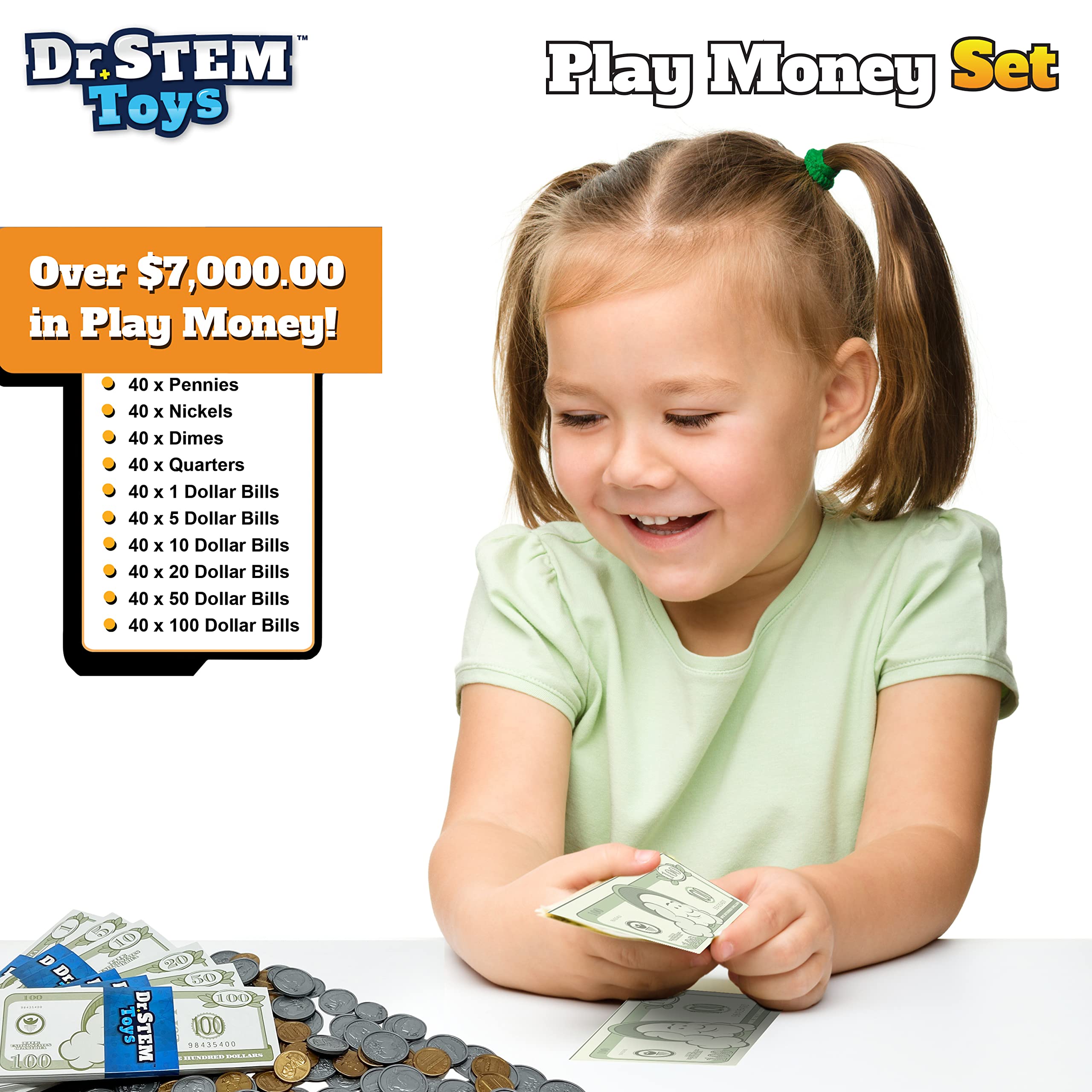 Dr. STEM Toys Play Money for Kids - 400-Piece Realistic Pretend Money Set with Bills & Coins | Financial Learning Toy for Kids | Perfect for Pretend Play, Math Games & Teaching Money Management