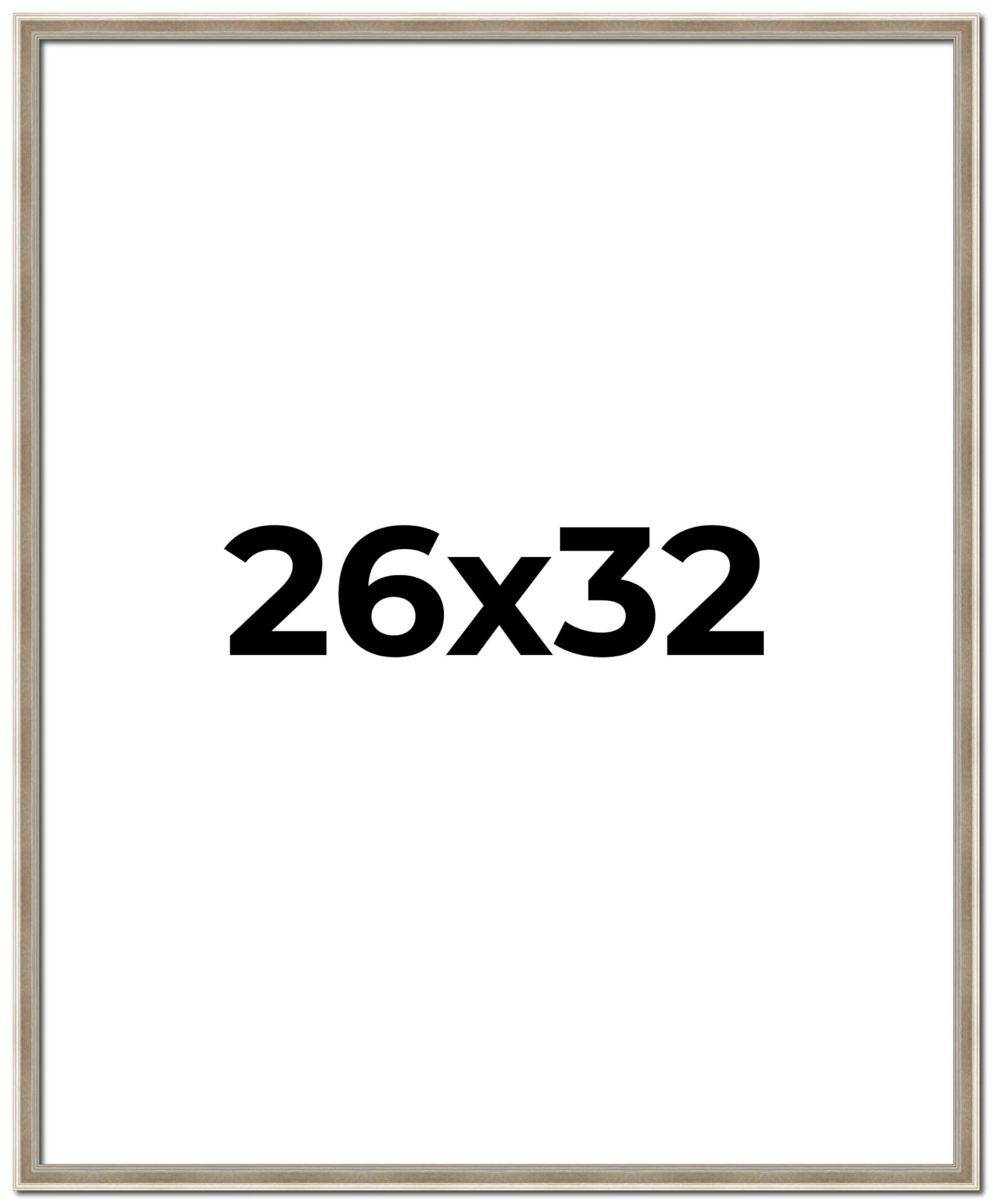 26x32 Silver Modern Solid Wood Picture Frame - 0.75 Inch Moulding Width with UV Acrylic Plexiglass, Foam Board Backing & Hanging Hardware - Perfect for Posters, Art Prints, and Home Decor | Wall Display for Living Room, Bedroom, or Office