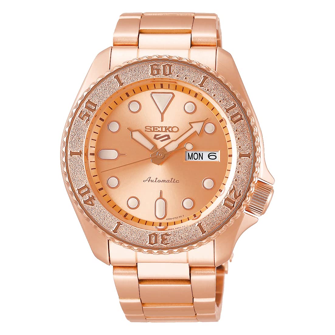 Seiko 5 Sports SRPE72K1 Men's Automatic Watch with Stainless Steel Case & Hardlex Crystal - Pink Dial for Business Casual & Everyday Wear