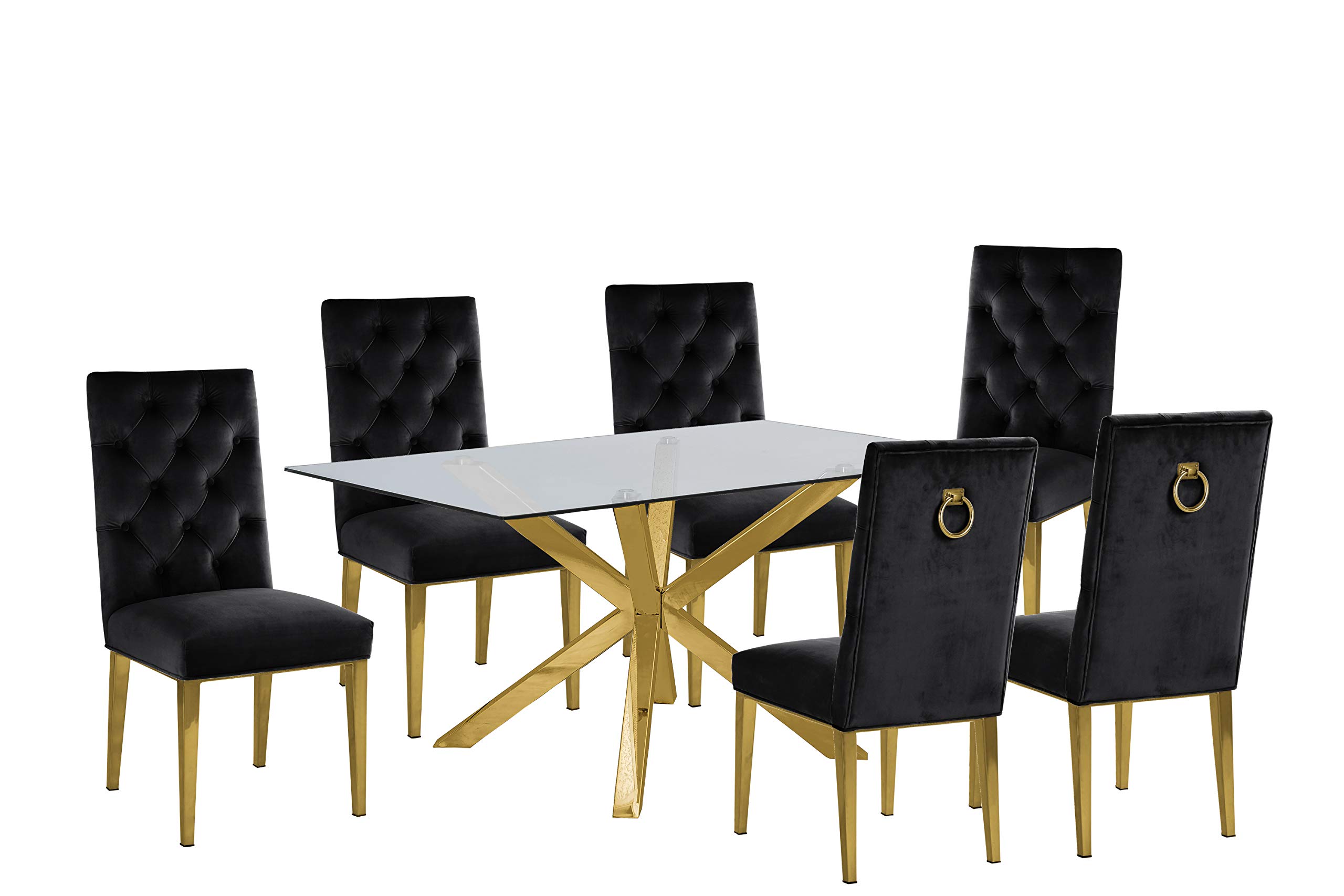 Modern 6-Piece Dining Room Set with Table and Chairs - D61-6SC75 in Sleek Black Finish | Perfect for Small Spaces, Apartments & Cozy Family Meals