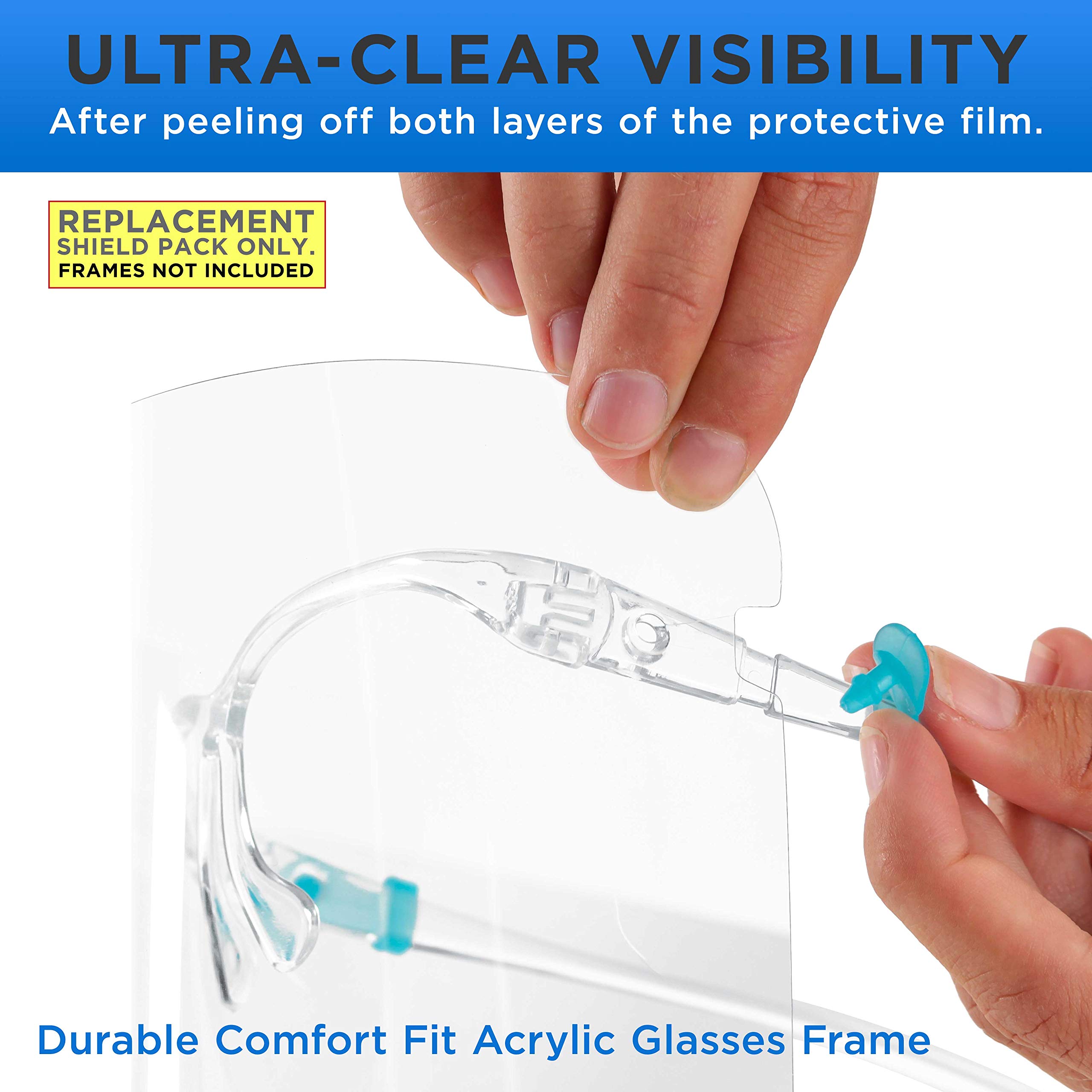 TCP Global Salon World Safety Replacement Face Shields (Pack of 10) - Ultra Clear PET Plastic, Anti-Fog, Full Face Protection for Eyes, Nose & Mouth - Fits Most Brands - Ideal for Salons, Medical, Labs & Industrial Use