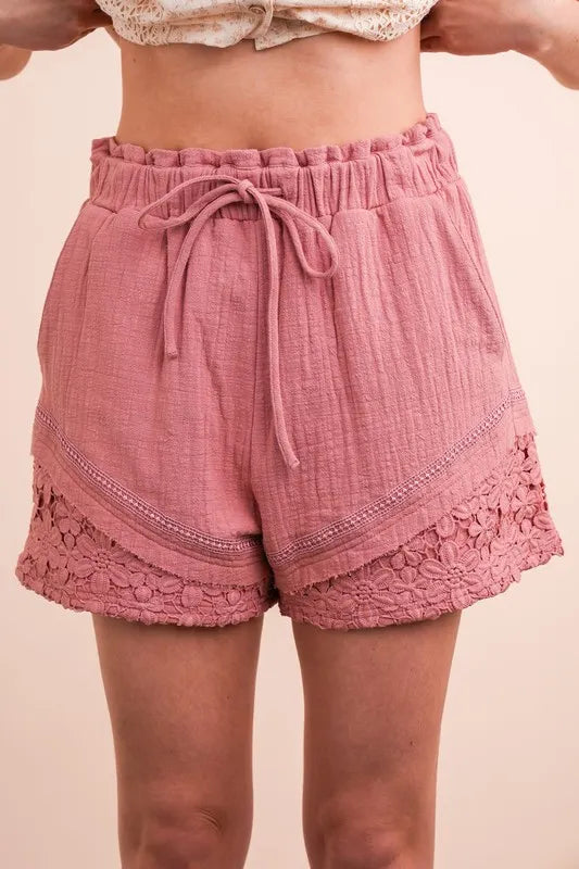 Stylish Lace Detail Woven Shorts for Women - Comfortable Summer Casual Shorts | Perfect for Beach, Vacation, and Everyday Wear