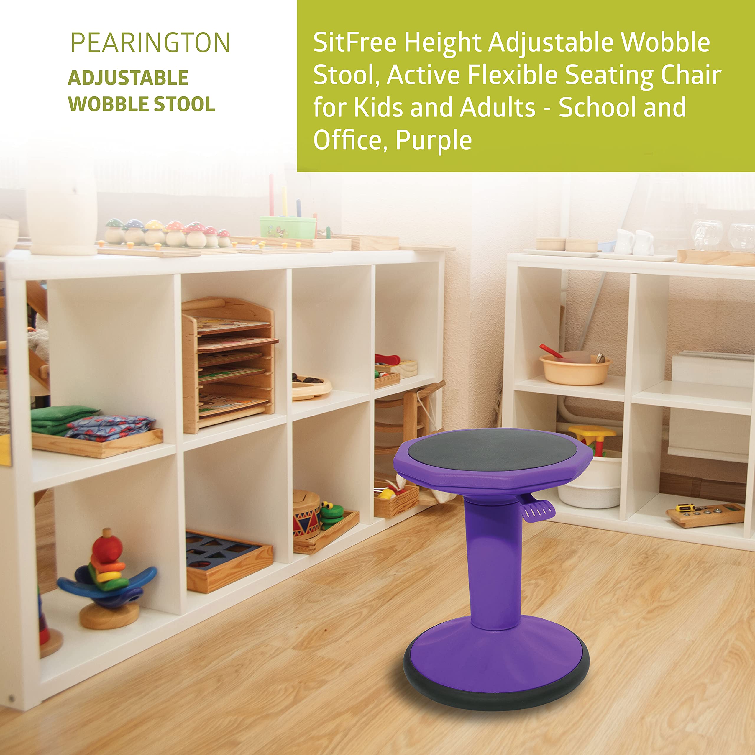 Pearington SitFree Height Adjustable Wobble Stool - Active Flexible Seating Chair for Kids & Adults - Ergonomic Office & School Chair - Purple - Perfect for Home Office, Classroom & ADHD Focus