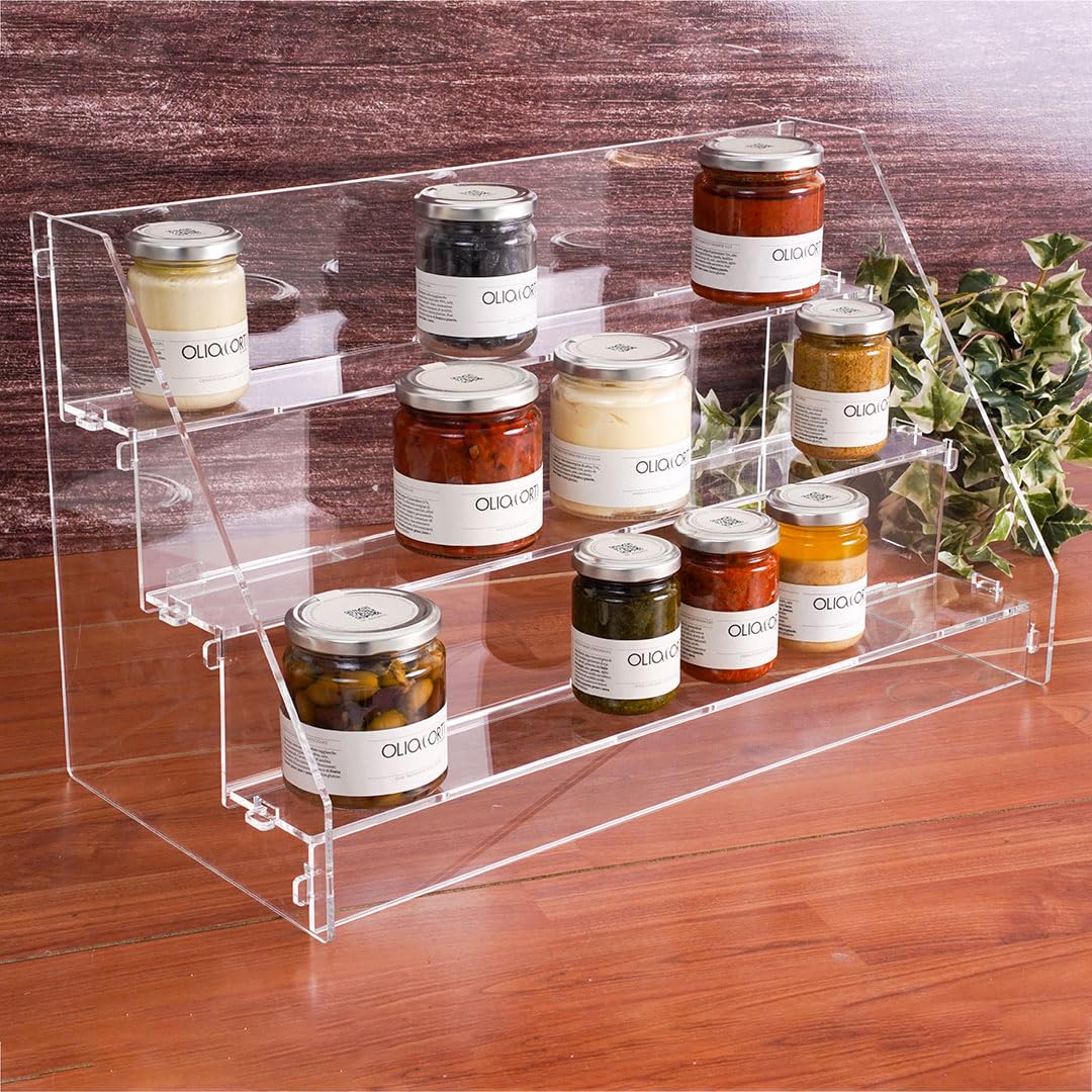 Danieli Acrylic 3-Tier Ladder Shelf - Clear Metacrylate Display Stand for Organizing Cupcakes, Desserts, Makeup & Spices | Perfect for Kitchen, Bakery, Beauty Salon & Retail Store Organization
