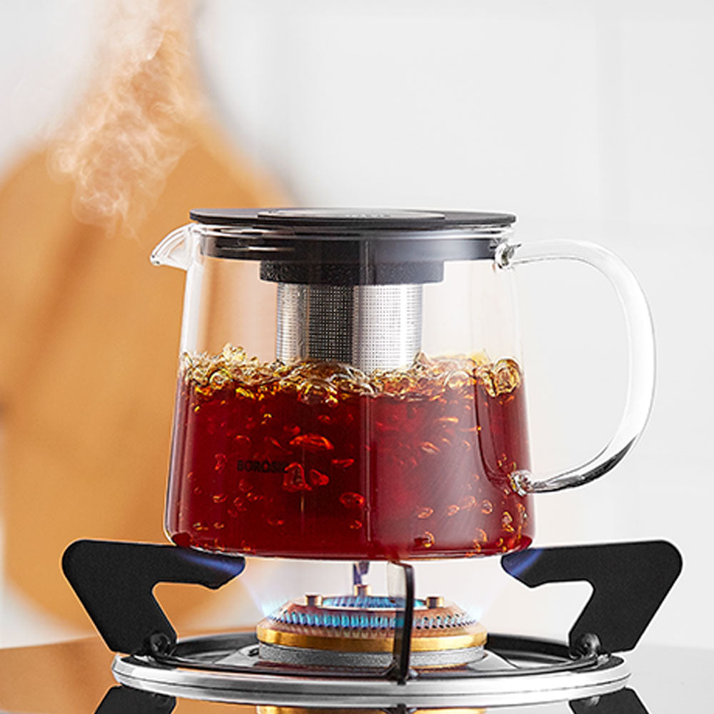 Premium Borosilicate Glass Carafe with Removable Tea Infuser - 34oz Black Pitcher for Iced Tea, Cold Brew Coffee & Fruit Infused Water - Perfect for Home, Office & Entertaining