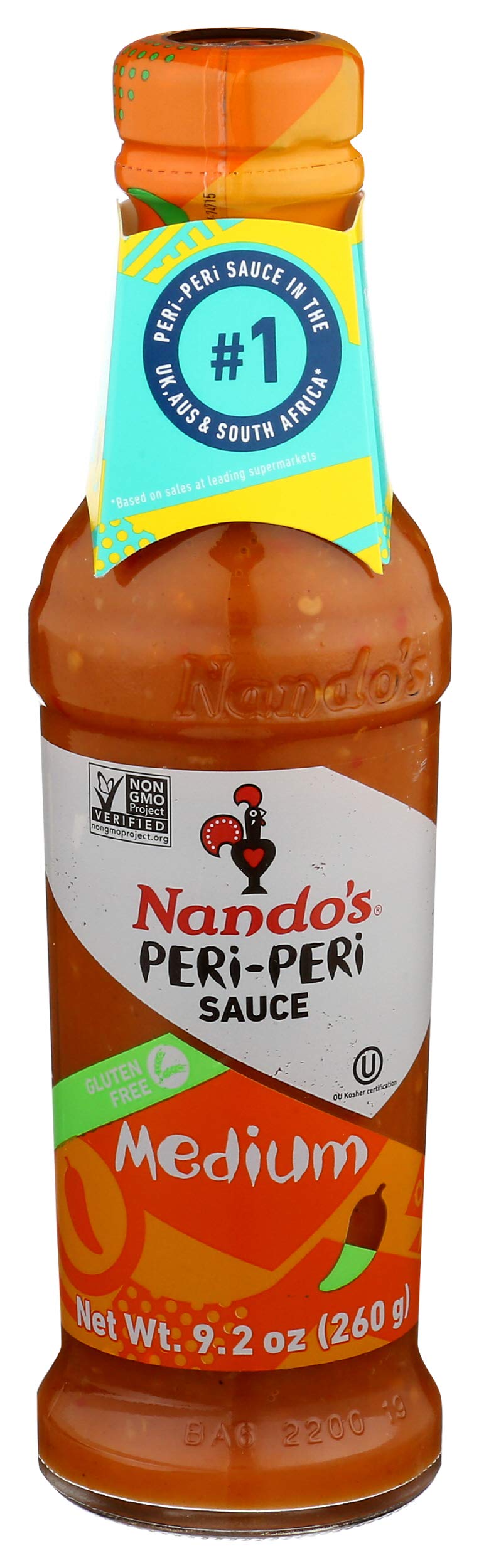 Nandos PERi PERi Medium Sauce - Spicy Hot Sauce for Wings, Fish, Meat, Rice & Vegetables - No Artificial Colors, Non-GMO, Gluten Free, Vegetarian - 9.2 Oz - Perfect for Grilling, BBQ & Meal Prep