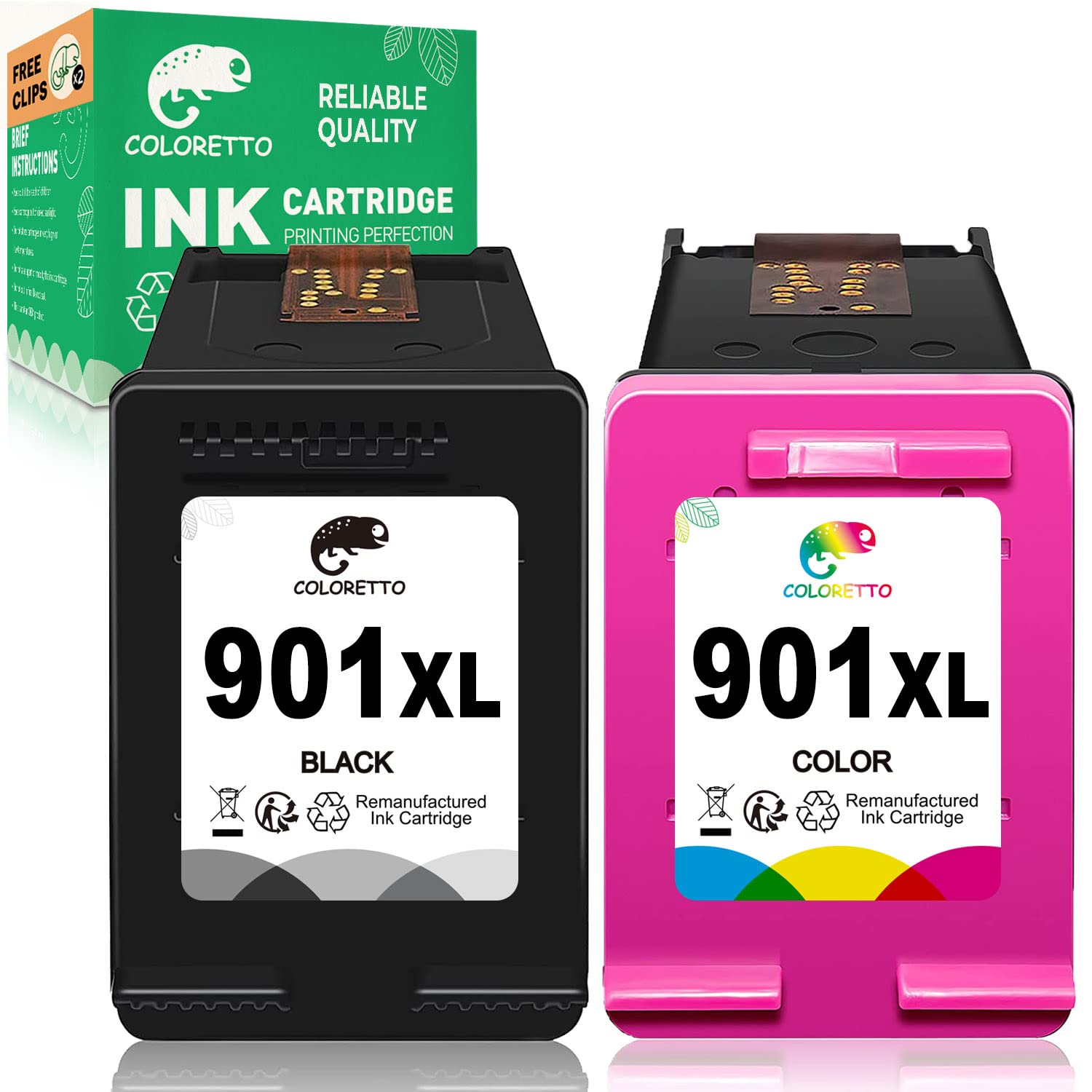 COLORETTO Remanufactured HP 901XL Ink Cartridge Combo Pack (1 Black + 1 Color) - Compatible with HP Officejet 4500 G510a/G510g/G510n/J4500/J4524/J4624/J4660/J468 Printers | Ideal for Home Office Printing, School Projects & Small Business Documents