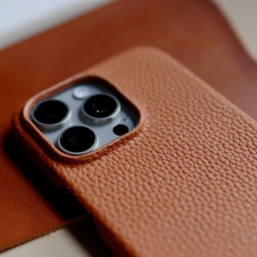 Premium Genuine Milled Leather iPhone Case in Cognac Brown - Slim Protective Cover for iPhone [Model] - Perfect for Business, Travel & Everyday Use