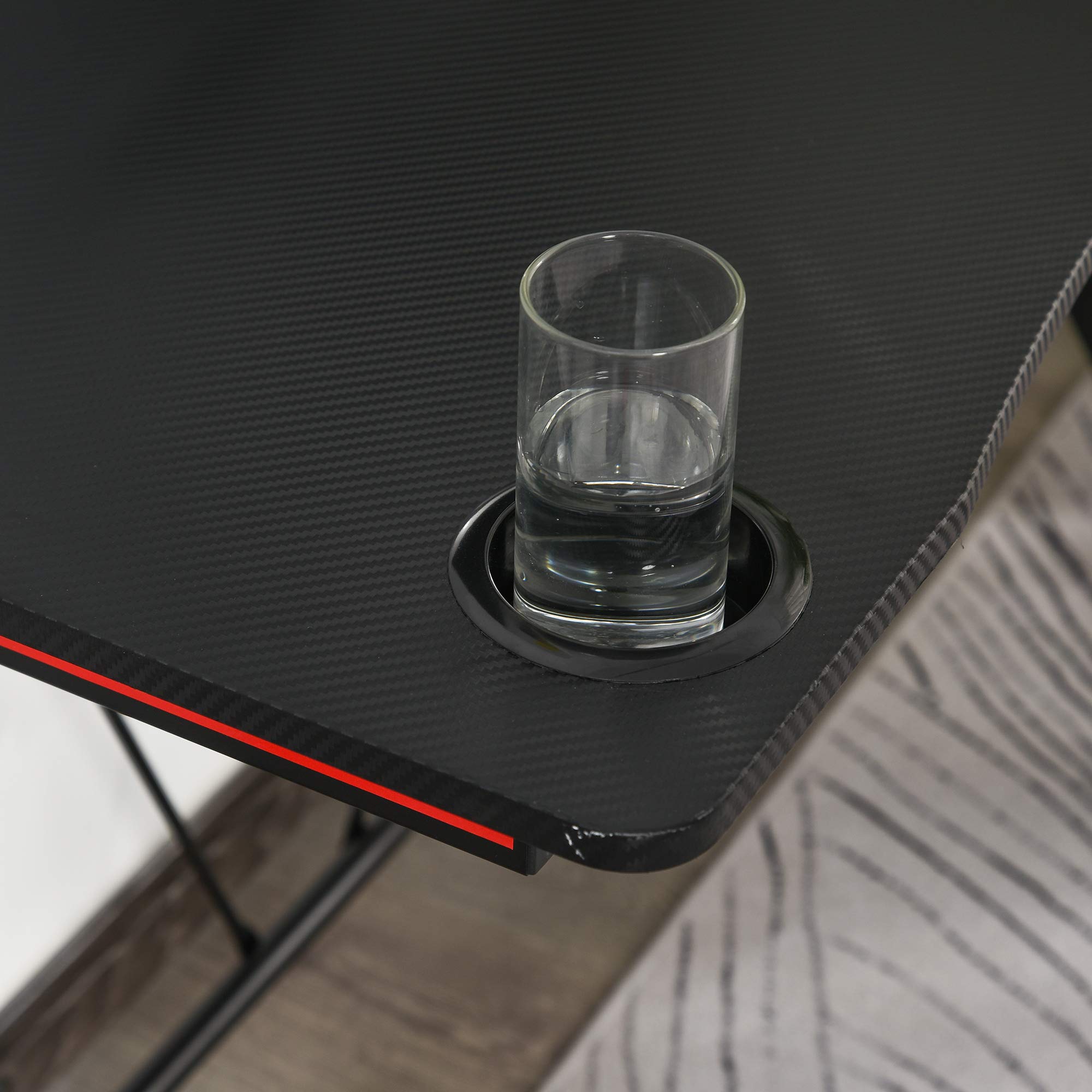 HOMCOM 41 inch Gaming Computer Desk with Cup Holder & Headphone Hook - Carbon Fiber Surface Home Office Workstation for PC Gaming & Study - Perfect for Small Spaces & Cable Management