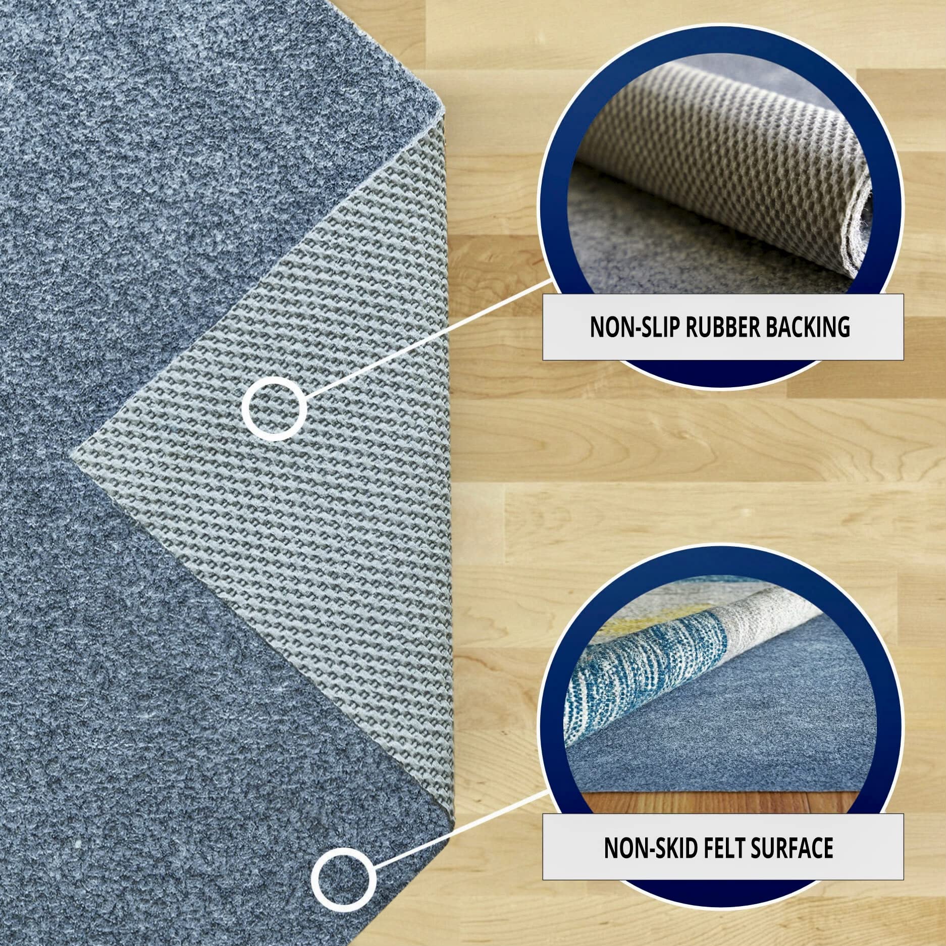 RUGPADUSA Non-Slip Rug Pad 6x9 Feet - Dual Surface Felt & Rubber - 1/10 Inch Thick Low Profile Rug Underlay - Made in USA for Living Room, Bedroom, Office Floor Protection