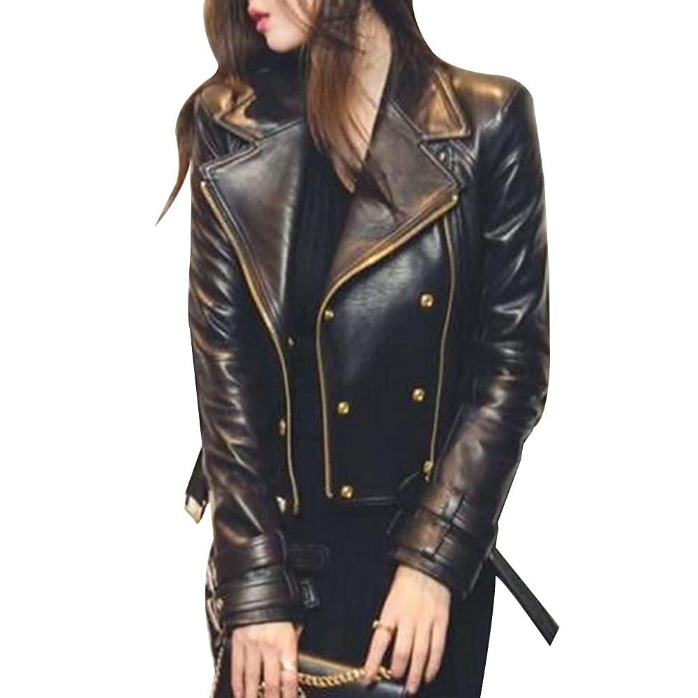 Women's Black Moto Style Genuine Leather Biker Jacket - Handmade Slim Fit Motorcycle Jacket for Riding & Fashion | Perfect for Motorcycle Enthusiasts & Streetwear Lovers