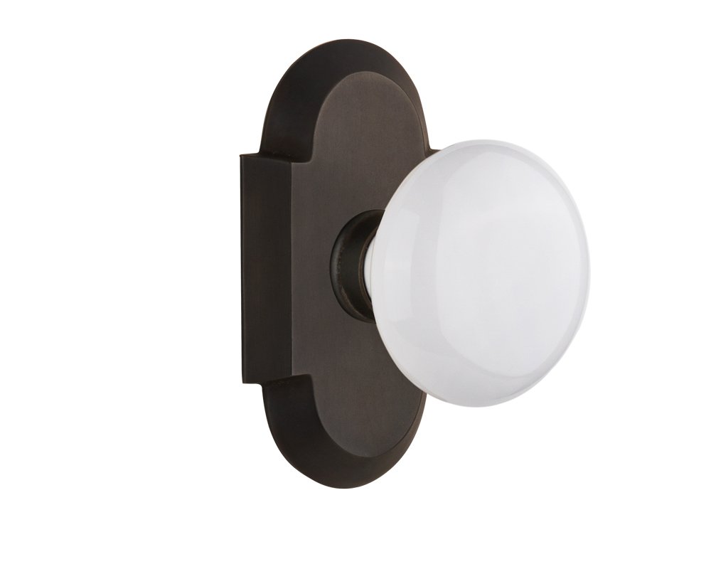 Vintage Cottage Style Cabinet Plate with White Porcelain Knob - Double Dummy Door Hardware in Oil-Rubbed Bronze (713180) - Perfect for Farmhouse Kitchens, Bathroom Vanities & Shaker Style Cabinets