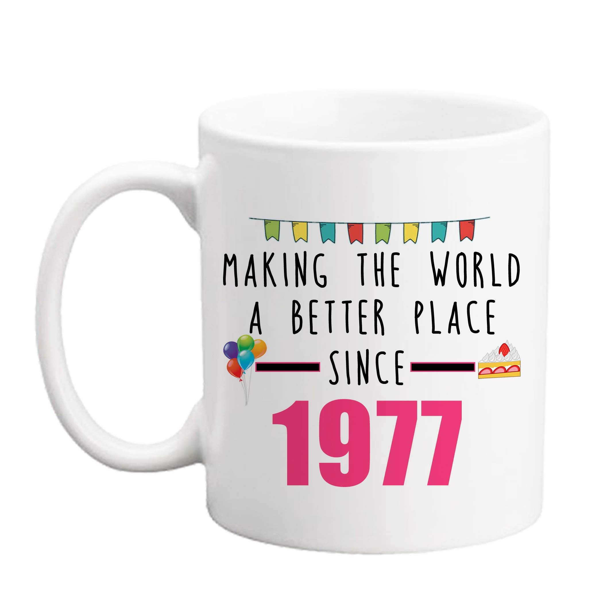 LXQM 44th Birthday Gifts for Women - 11 oz Coffee Mug with 'Making The World A Better Place Since 1977' Design - Perfect Birthday Present for Wife, Mom, Daughter, Sister, Friend or Boss - Great for Coffee, Tea & Office Use
