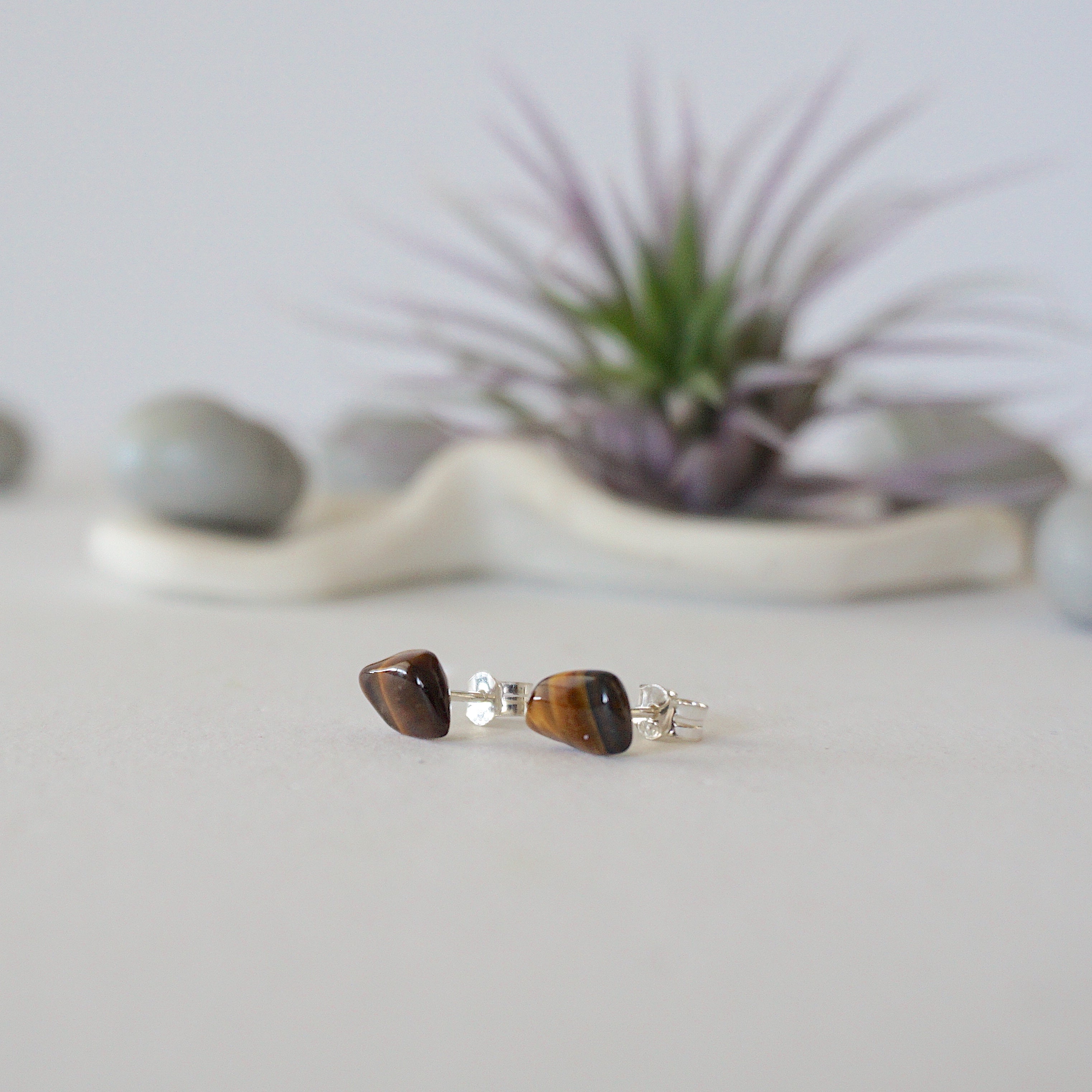 Tiger's Eye Stud Earrings - Natural Stone Post Earrings for Women | Perfect for Everyday Wear, Office & Special Occasions