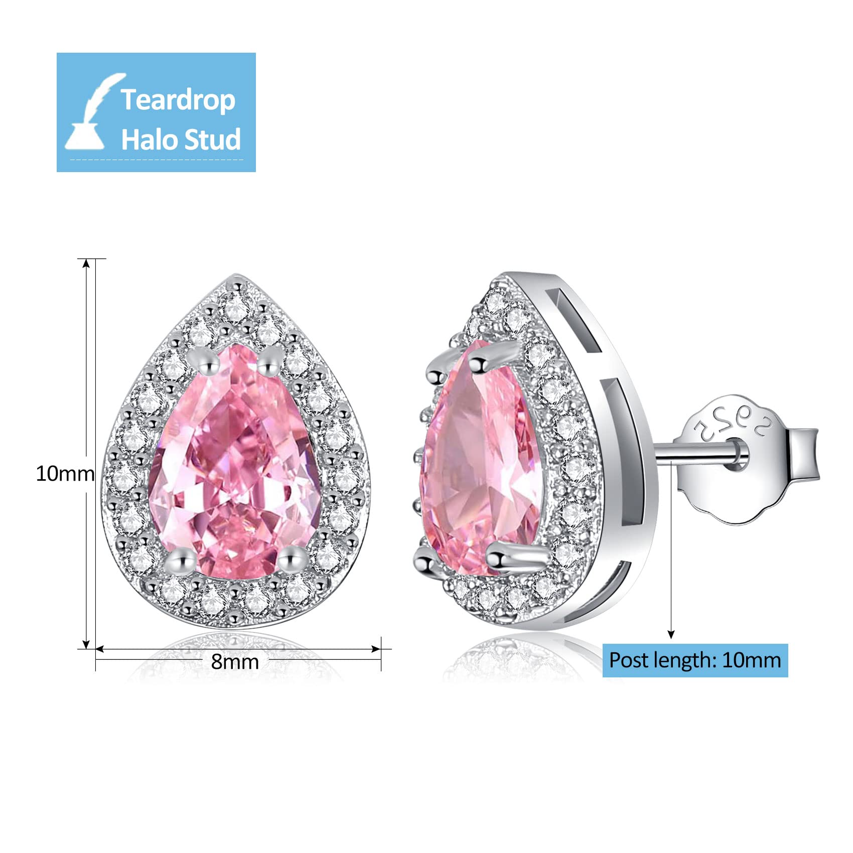 Sparkling Heart Shaped Cubic Zirconia Silver Earrings for Women - Diamond Cut Halo Stud Earrings Jewelry | Perfect Birthday Gift, Bridesmaid Jewelry & Birthstone Present (Great for Weddings, Date Nights & Special Occasions)