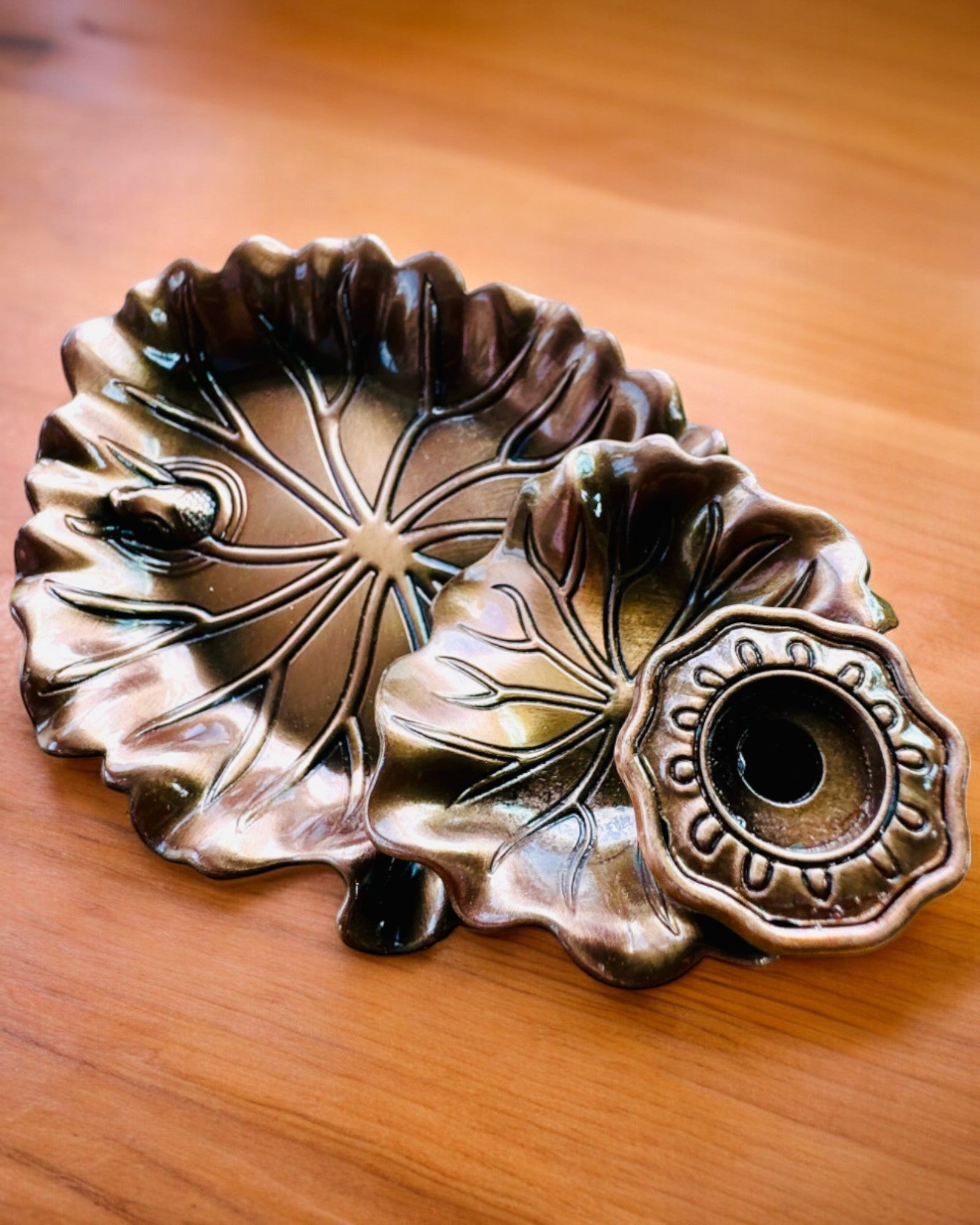 Elegant Metal Lotus Leaf Incense Holder - 4 Styles, Engraved Personalization Gift for Home, Meditation & Yoga Decor