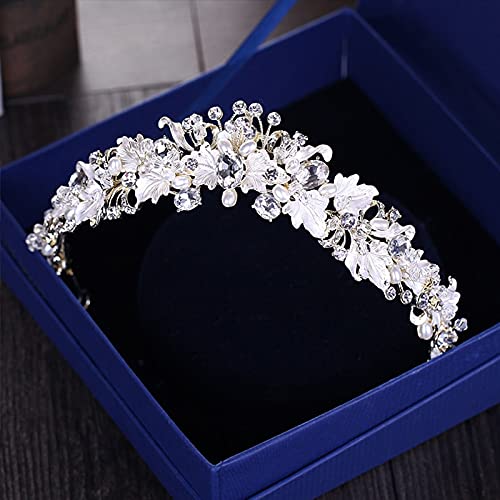 Crystal Wedding Crown Rhinestone Pearl Headpiece – Elegant Bride Hair Accessories for Weddings, Prom & Special Events | Flower Headband & Bridal Tiara