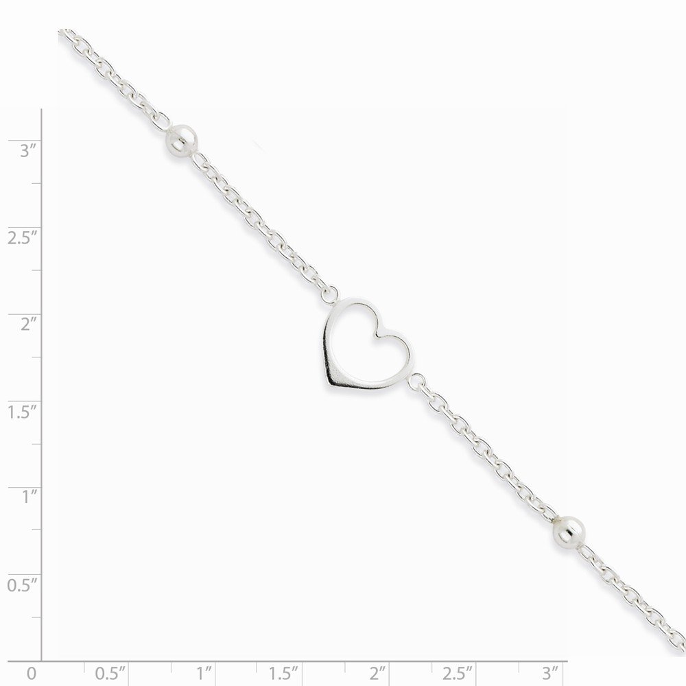 Jewels By Lux Sterling Silver Heart Anklet with 1 Inch Extension - Elegant Ankle Bracelet for Women, Perfect for Beach, Summer Outfits & Special Occasions