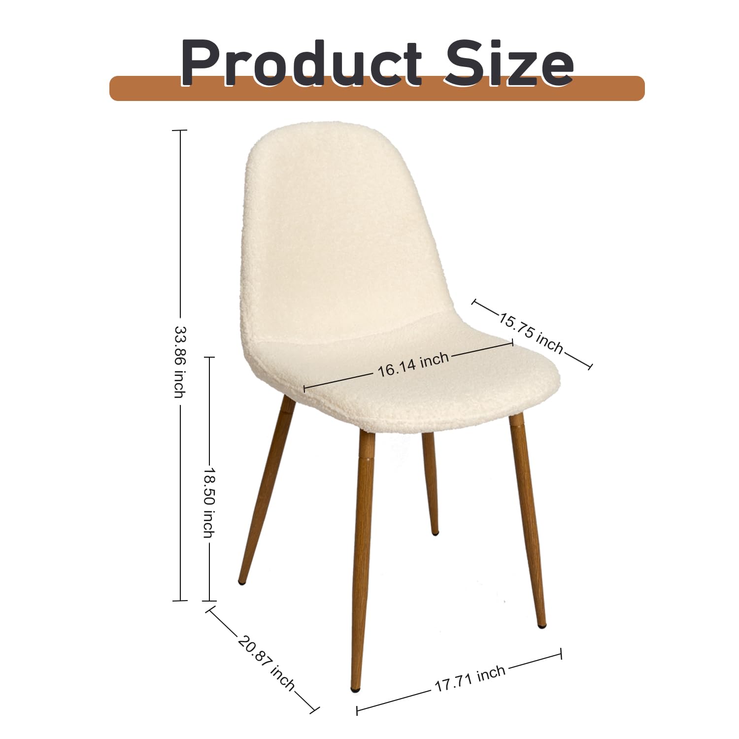 Modern Upholstered Fabric Armless Dining Chairs Set of 2 - Cream White Kitchen Side Chairs with Faux Wood-Grain Metal Legs for Living Room, Restaurant & Home Decor | Comfortable Seating for Family Meals, Coffee Shops and Small Spaces
